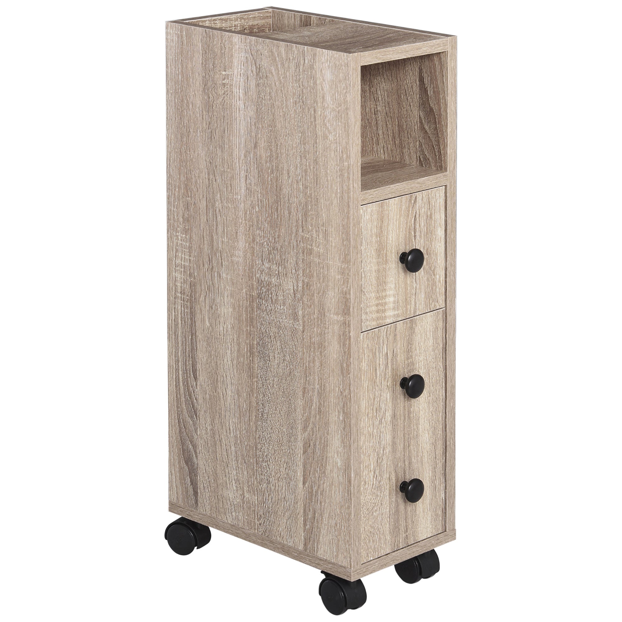 Bathroom Cabinet with Wheels Bathroom Storage Cabinet with Open Shelf Door and Drawer Space-Saving 7.1x11.8x27 inch Oak
