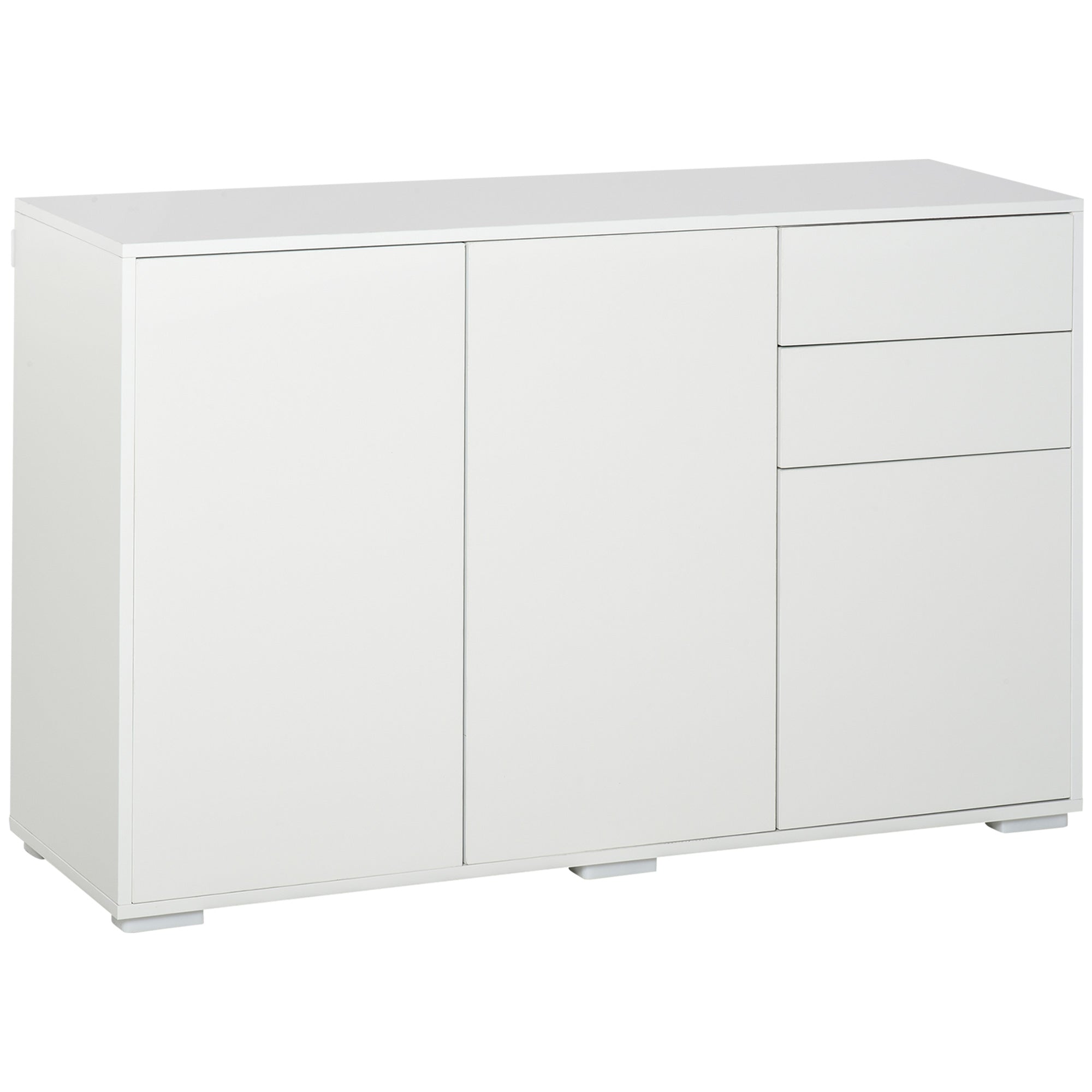 Sideboard Chest of Drawers with 2 Drawers, 3 Doors, Adjustable Shelves, Storage Cabinet Drawer Cabinet for Bedroom, Living Room 117 x 36 x 74 cm White