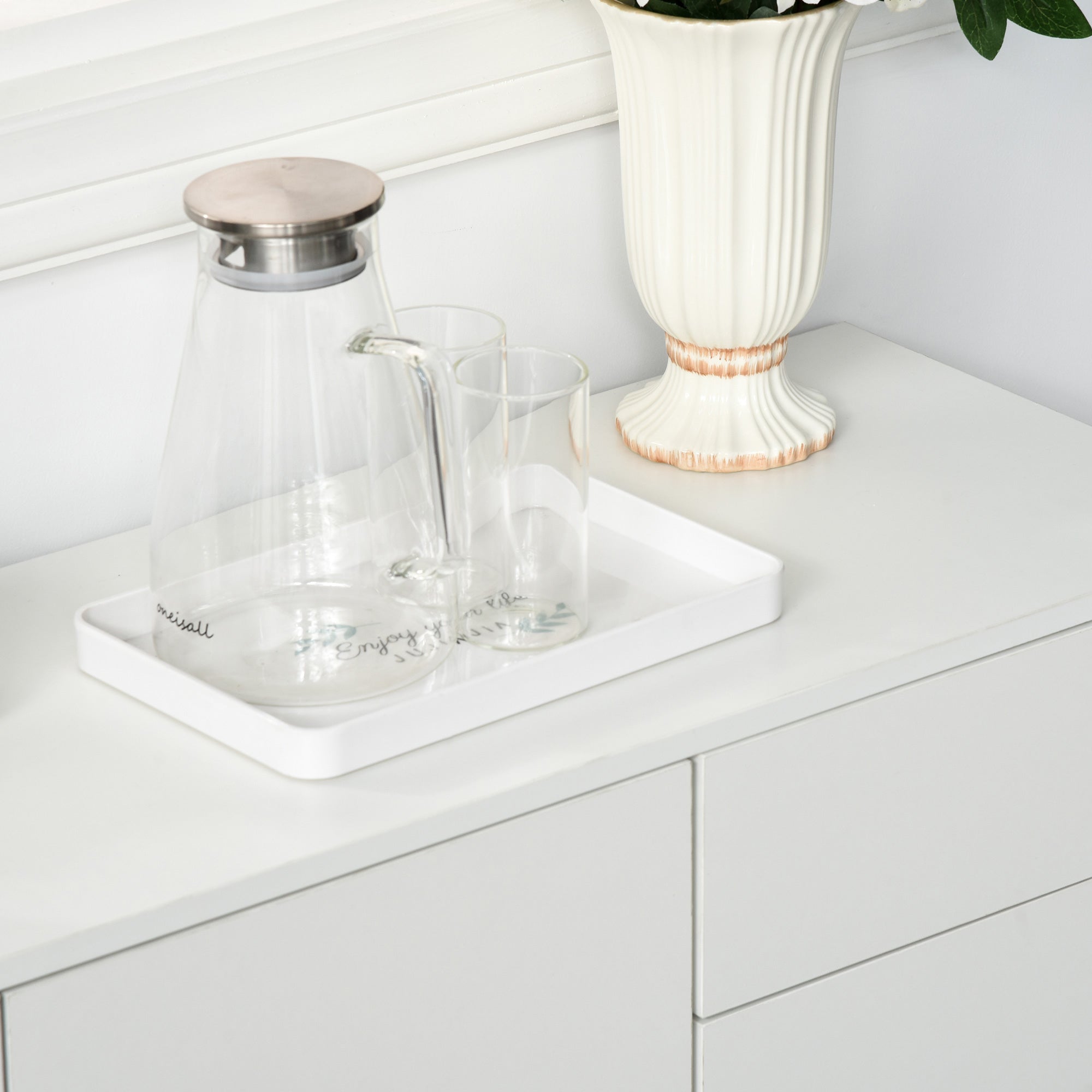 Sideboard Chest of Drawers with 2 Drawers, 3 Doors, Adjustable Shelves, Storage Cabinet Drawer Cabinet for Bedroom, Living Room 117 x 36 x 74 cm White