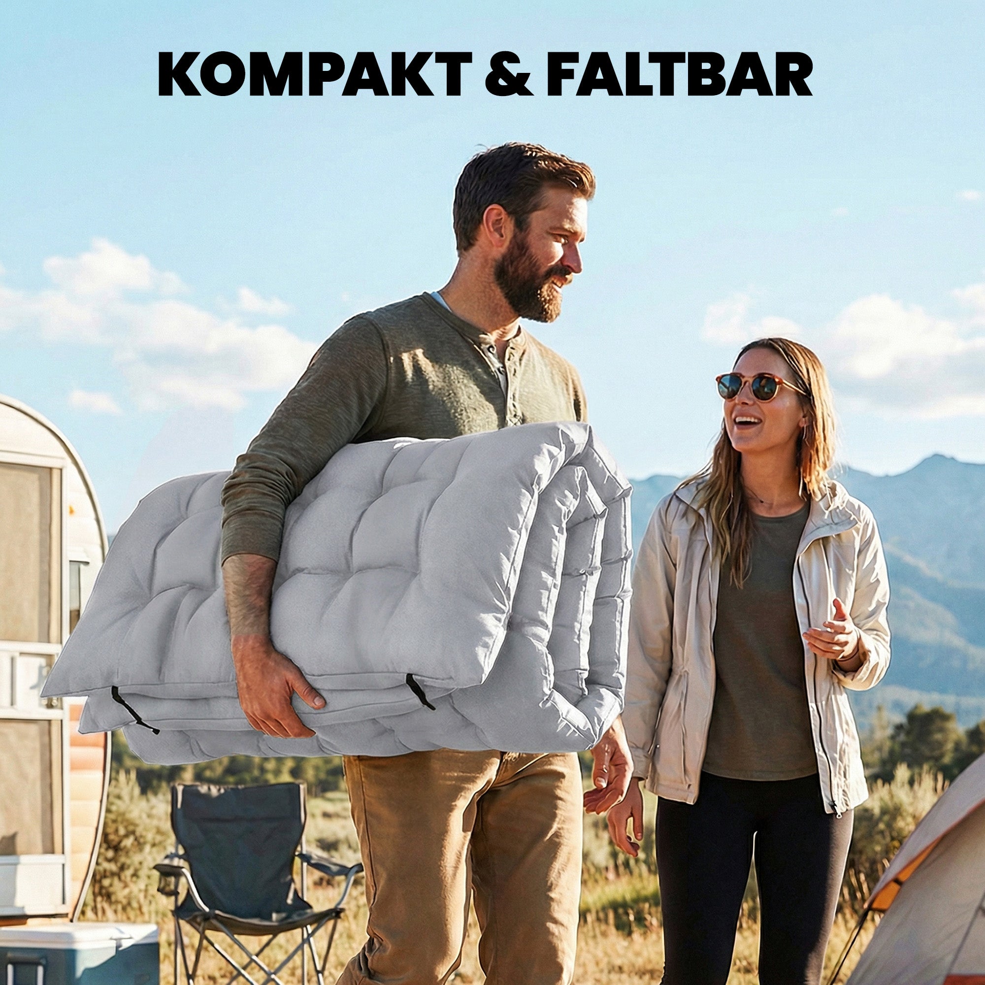 Camping Sleeping Mat — 3.1 in Thick Foldable Foam Mattress with Non-Slip Cover & Straps, 79 x 31.5 in, Light Gray