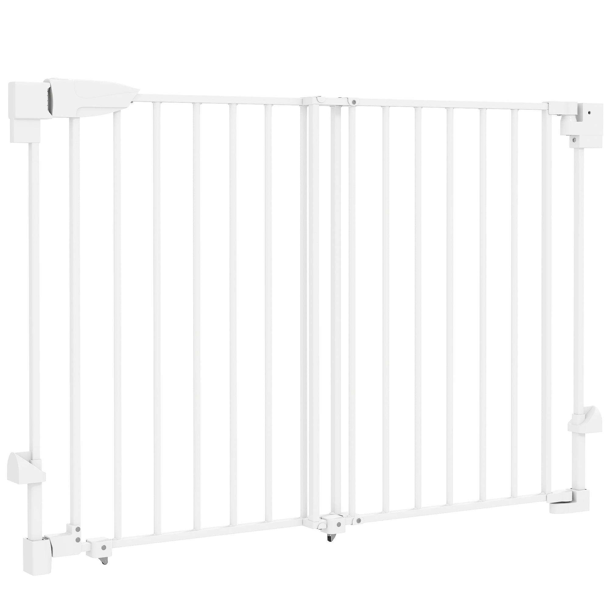 Dog Safety Gate, Adjustable 29.3–43.9 in, Pet Door for Doors & Stairs with Latch, Self-Closing, One-Hand Operation, Wall-Mounted, No-Threshold, White