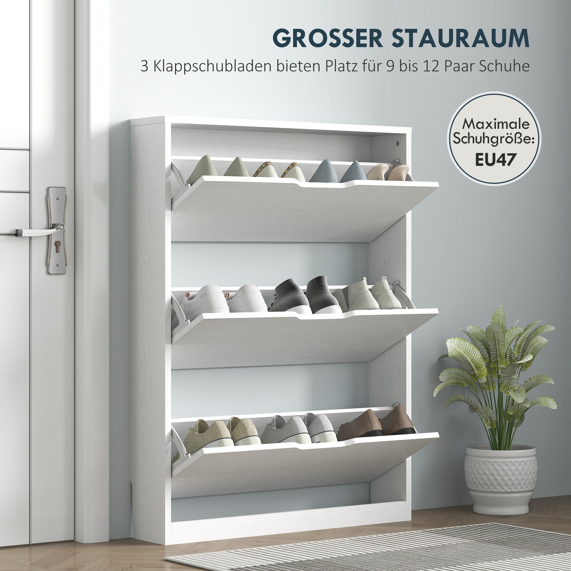 Shoe Cabinet with 3 Flaps, Shoe Rack, Shoe Cupboard for 9-12 Pairs of Shoes 80 x 17 x 108 cm, White