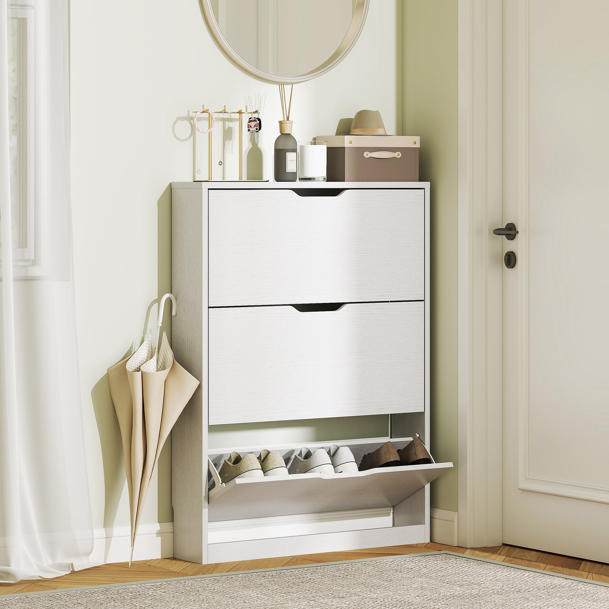 Shoe Cabinet with 3 Flaps, Shoe Rack, Shoe Cupboard for 9-12 Pairs of Shoes 80 x 17 x 108 cm, White