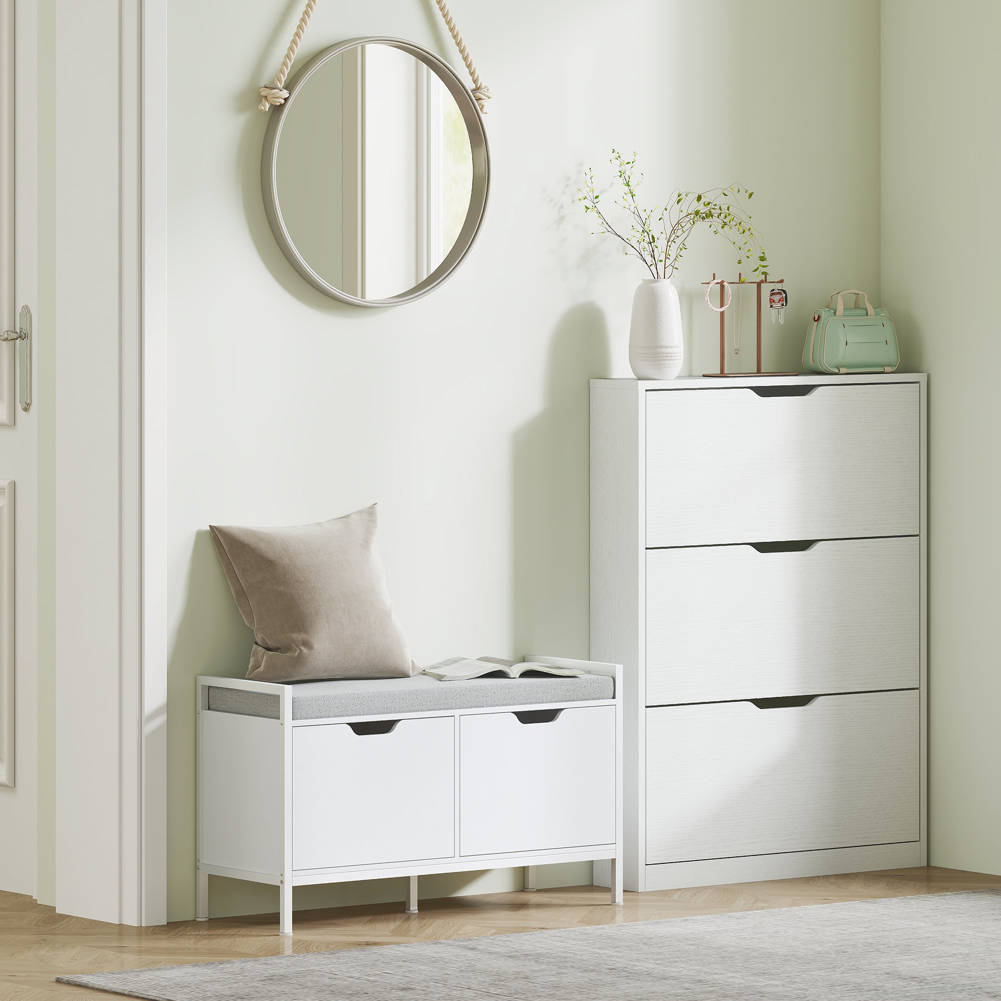 Shoe Cabinet with 3 Flaps, Shoe Rack, Shoe Cupboard for 9-12 Pairs of Shoes 80 x 17 x 108 cm, White