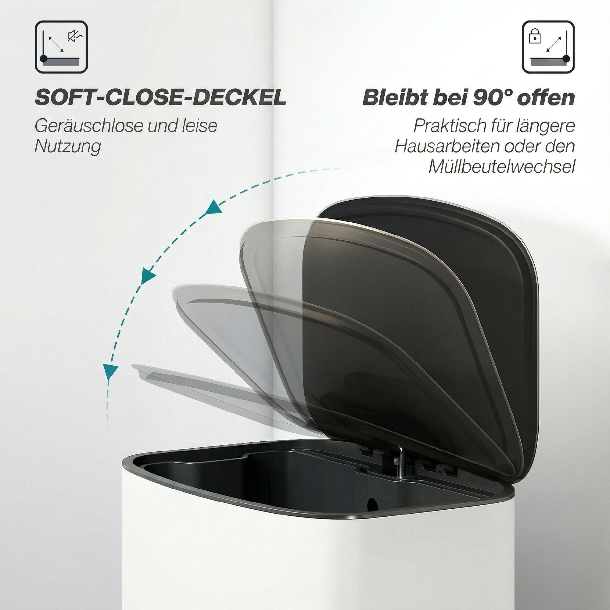 50L Kitchen Step Trash Can – Stay-Open & Soft-Close Lid, Pedal Bin, Stainless Steel, Cream White, 17.8 x 14.4 x 24.6 in