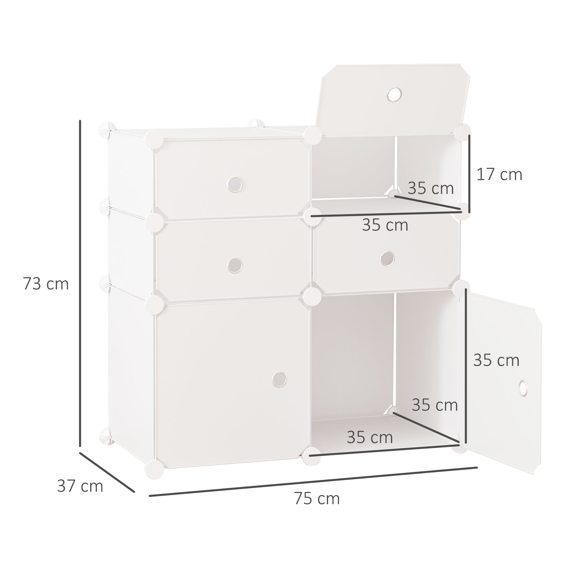 Shoe Cabinet, Shelf with Storage Bins, Wardrobe, Plastic, Steel, White, 75 x 37 x 73 cm