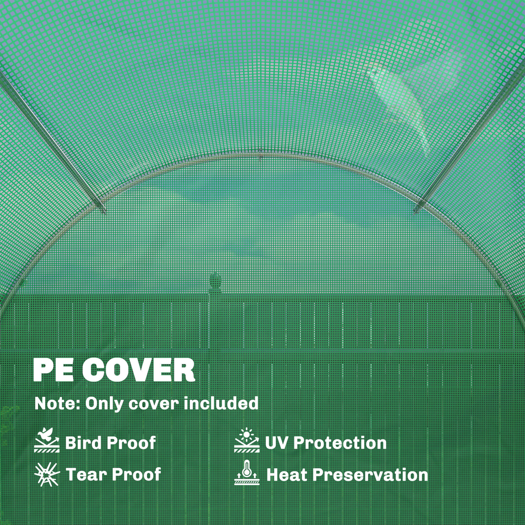 Greenhouse Cover 4 x 2 m (13.1 x 6.6 ft) — Waterproof PE Tunnel Tarp with Zipper Door, 8 Windows, UV Protection, Tear-Resistant (Green)