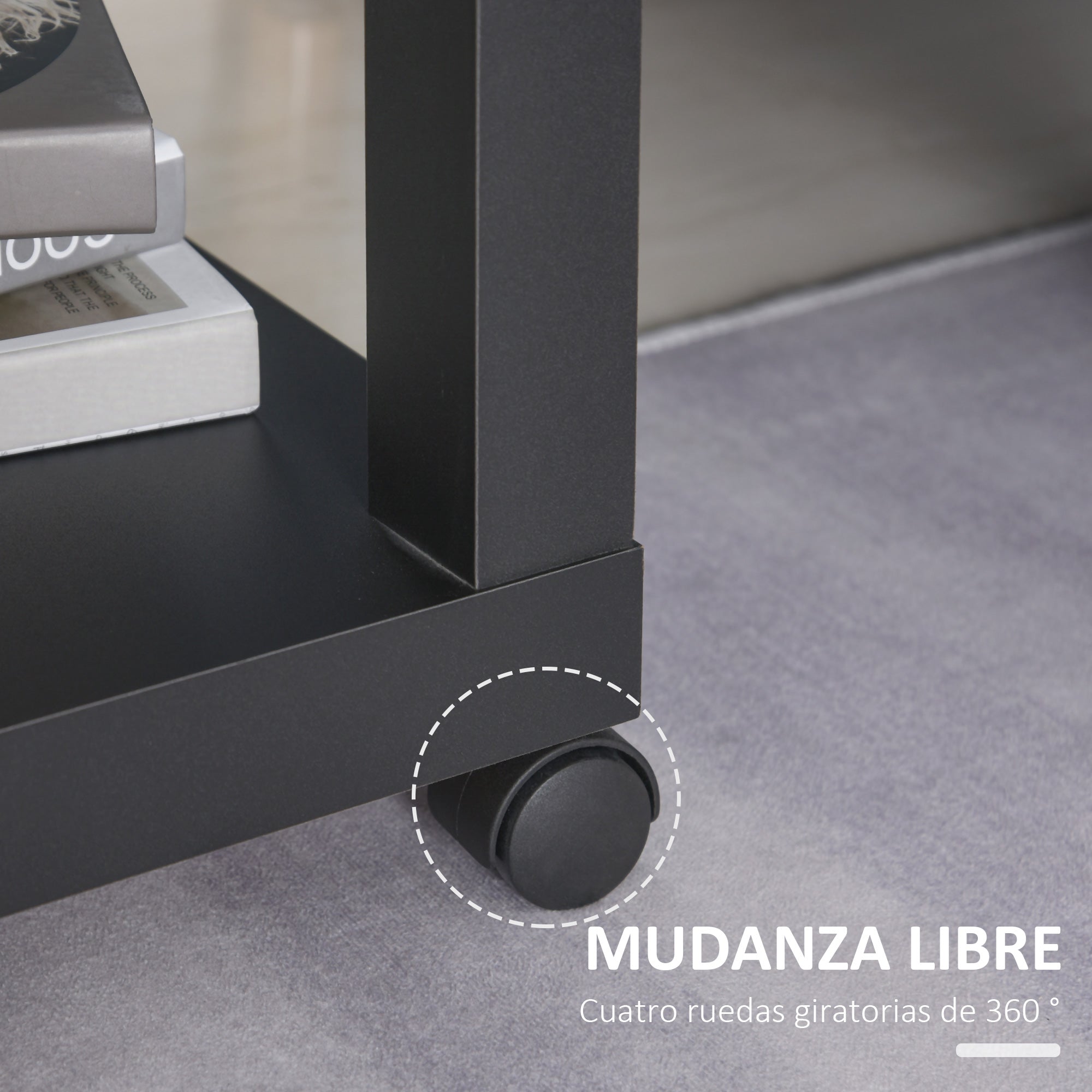 Wheeled Side Table with Open Shelf End Table for Sofa Living Room Bedroom 40x40x40 cm Black and Natural