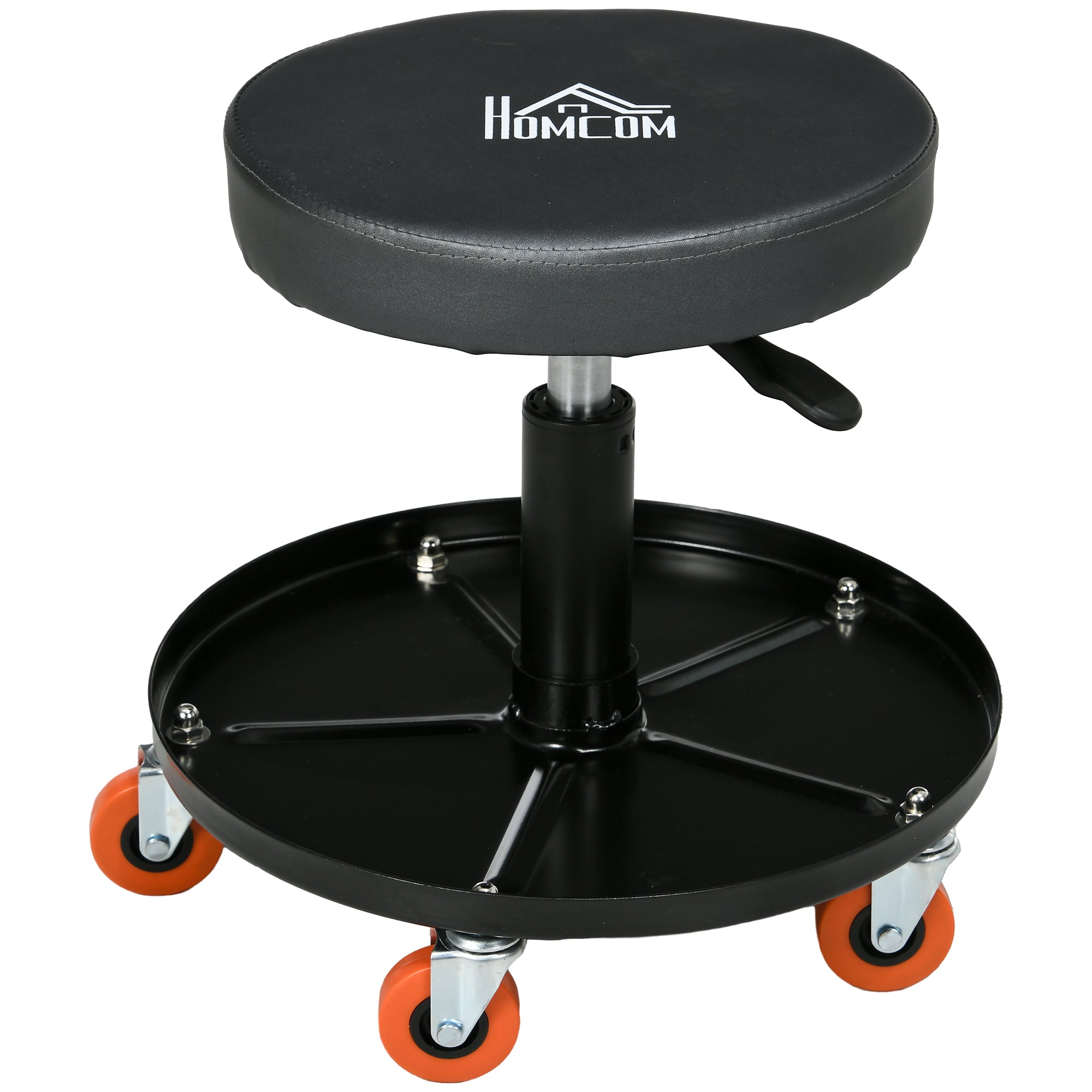 Mechanic Stool, Workshop Servant, Swivel Seat, Adjustable Height, Rolling Workshop Stool with 100kg Tray for Garage and Automotive Repair, Black