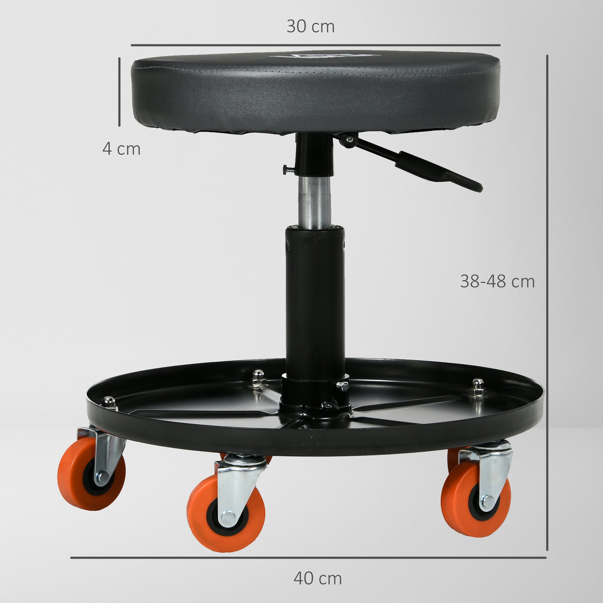 Mechanic Stool, Workshop Servant, Swivel Seat, Adjustable Height, Rolling Workshop Stool with 100kg Tray for Garage and Automotive Repair, Black