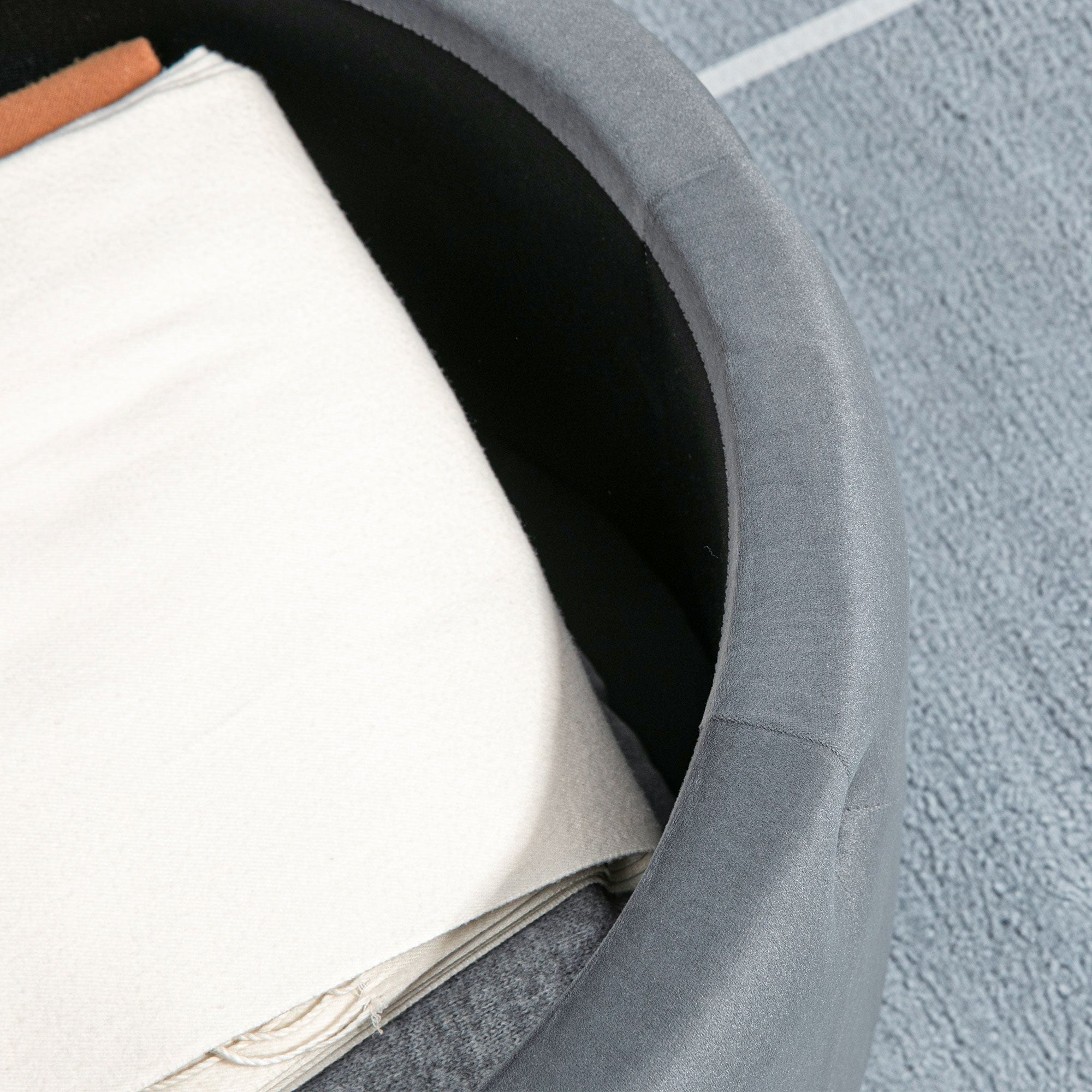 Storage Ottoman, Padded Footrest with Lid, Round Pouf, Ottoman with Velvet-like Cover, Buttons for Living Room, Gray, Ø60 x 40 cm