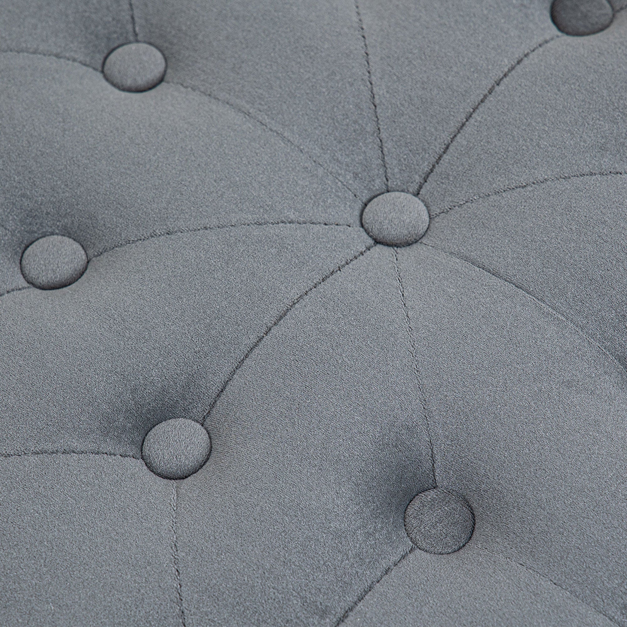 Storage Ottoman, Padded Footrest with Lid, Round Pouf, Ottoman with Velvet-like Cover, Buttons for Living Room, Gray, Ø60 x 40 cm