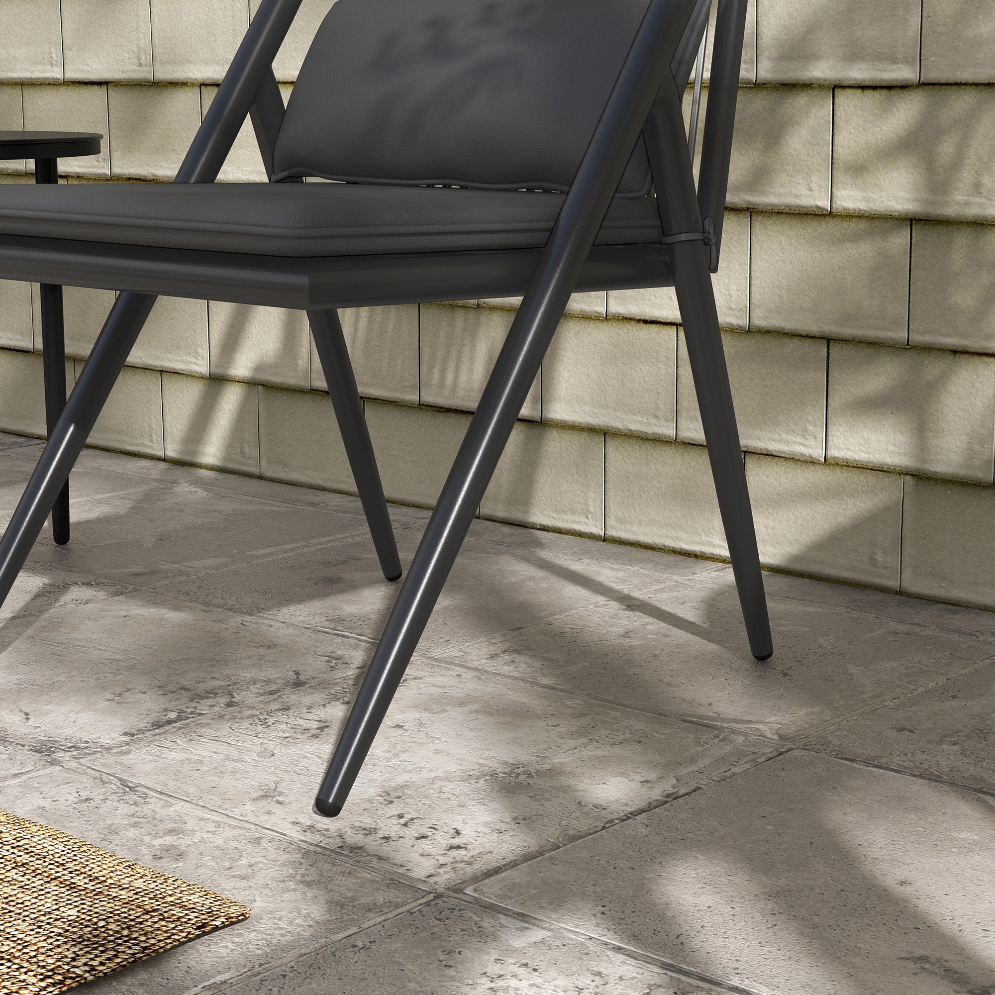 Garden Bistro Set, 3-Piece Bistro Set 2 Chairs with Cushions + Round Coffee Table with Tempered Glass Top Grey Aluminum Frame