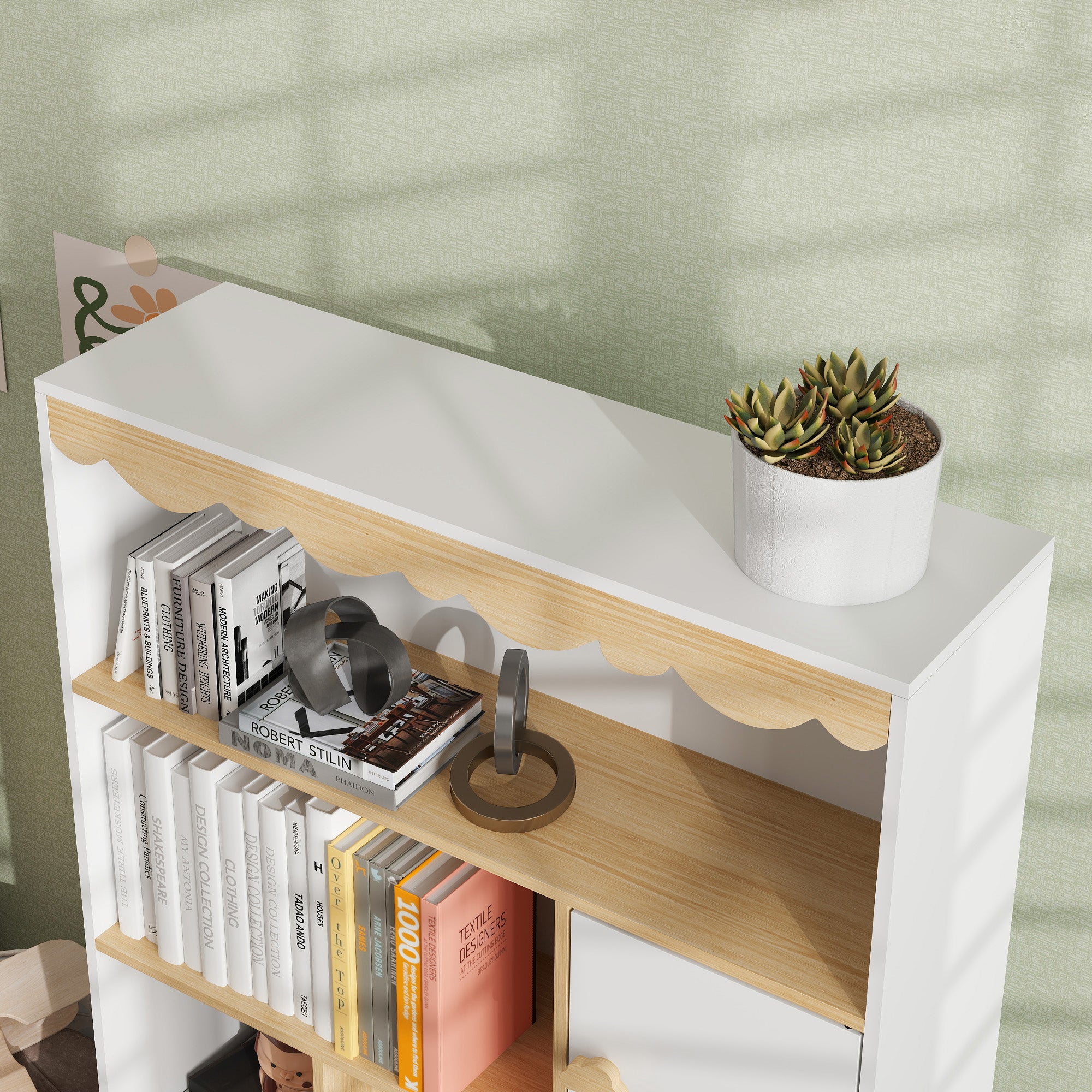 Children's Bookshelf Kids Storage Bookcase Toy Storage with 4 Shelves, 2 Compartments and Cupboard, Children's Room Shelf for Playroom, Kids Bedroom, Nursery, White