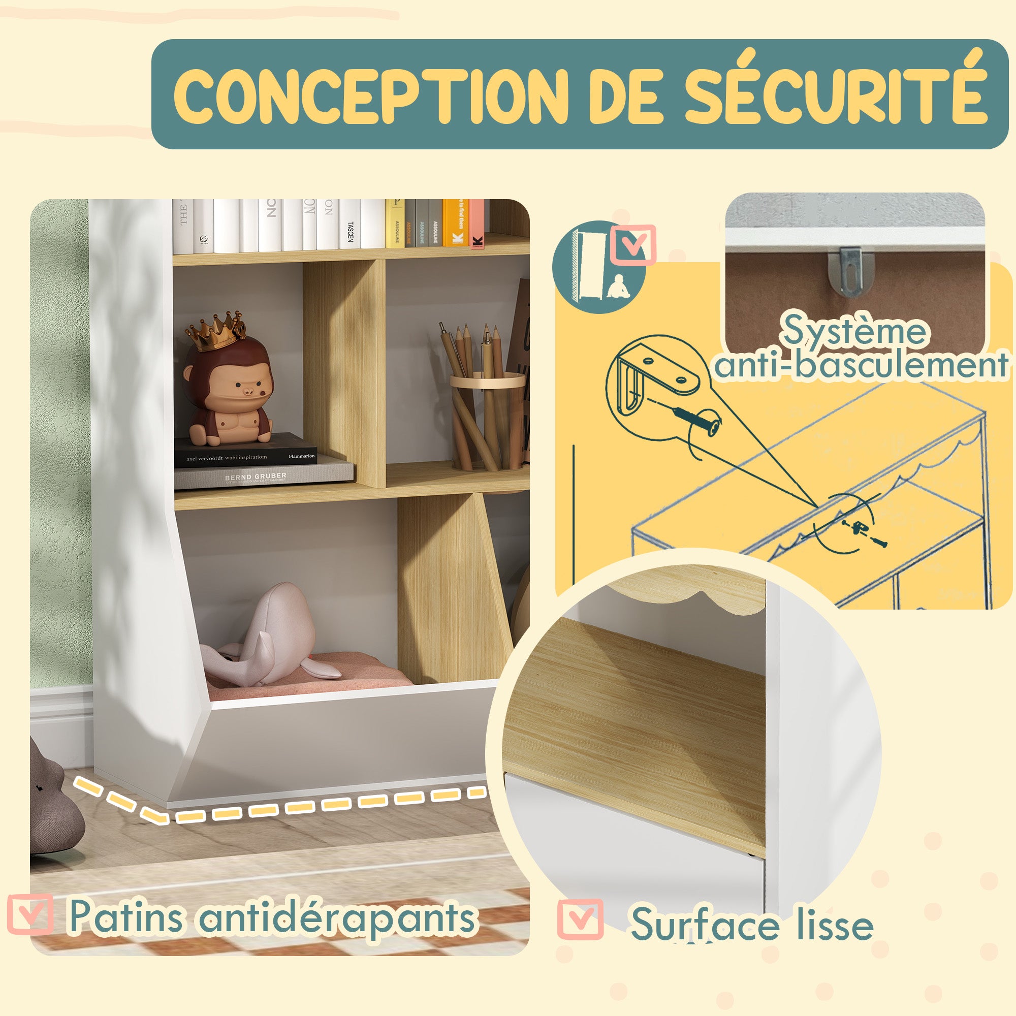 Children's Bookshelf Kids Storage Bookcase Toy Storage with 4 Shelves, 2 Compartments and Cupboard, Children's Room Shelf for Playroom, Kids Bedroom, Nursery, White