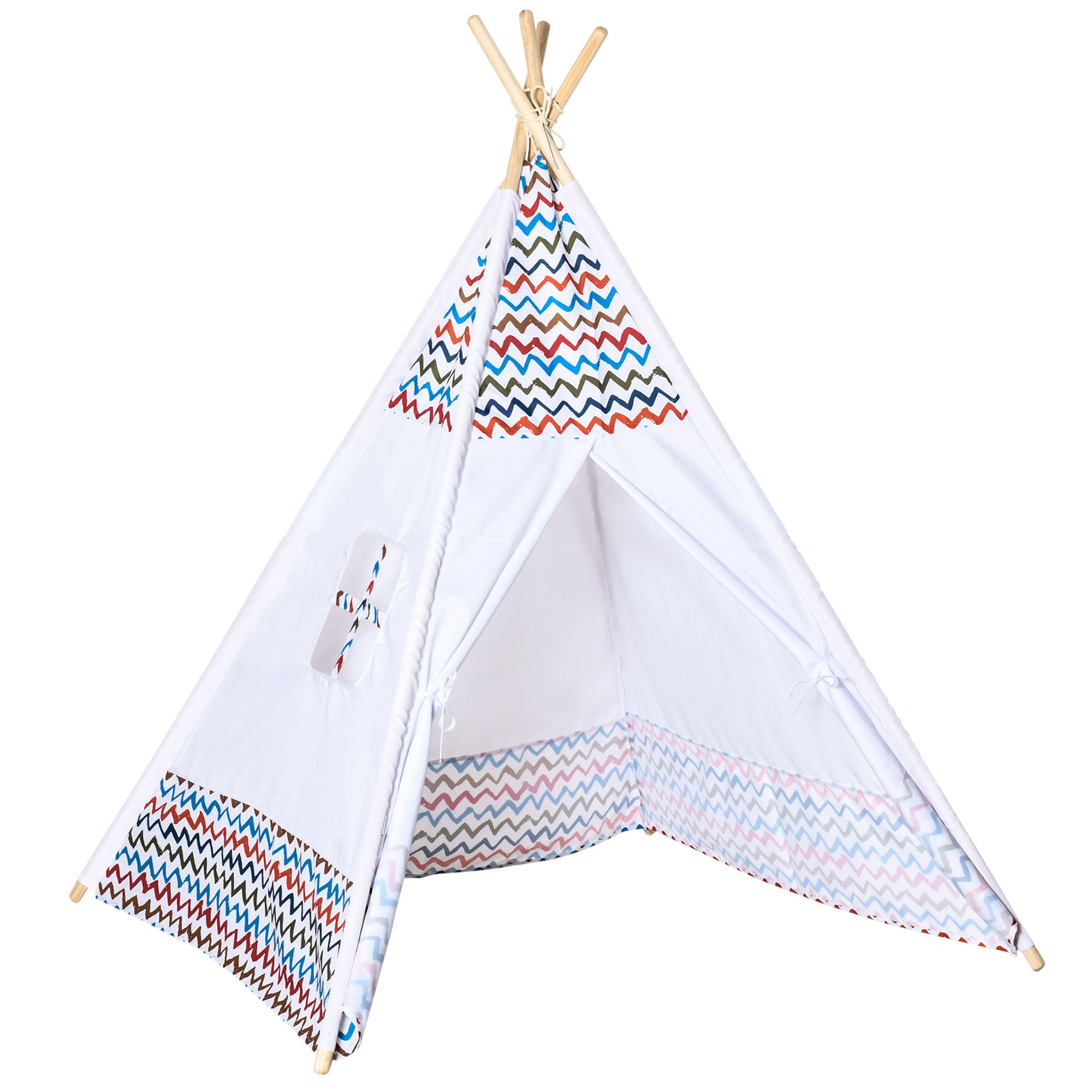 Children's Teepee Tent for +3 Years Old Portable Wooden Kids Tipi with Window for Indoor and Outdoor Use 120x120x155 cm White