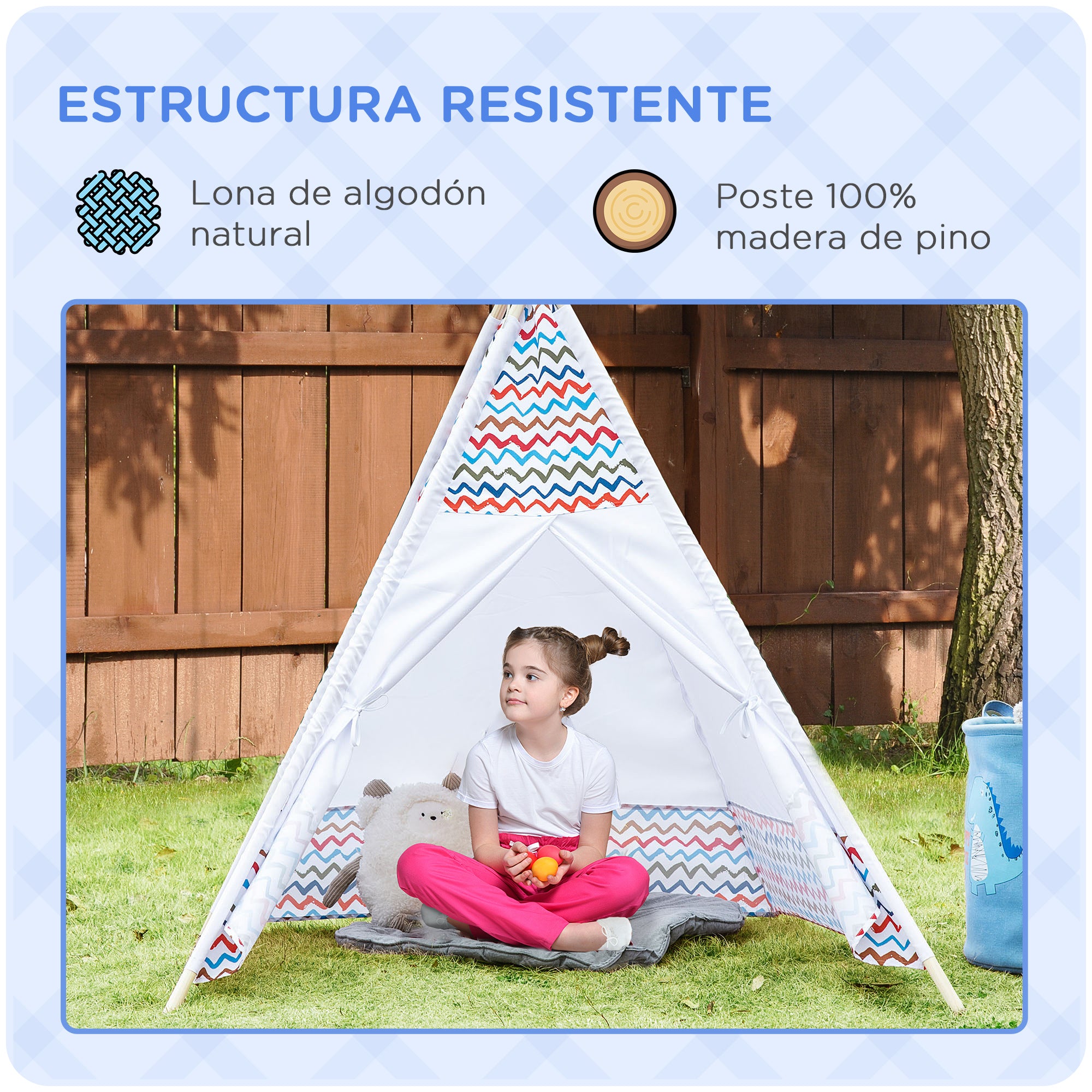Children's Teepee Tent for +3 Years Old Portable Wooden Kids Tipi with Window for Indoor and Outdoor Use 120x120x155 cm White