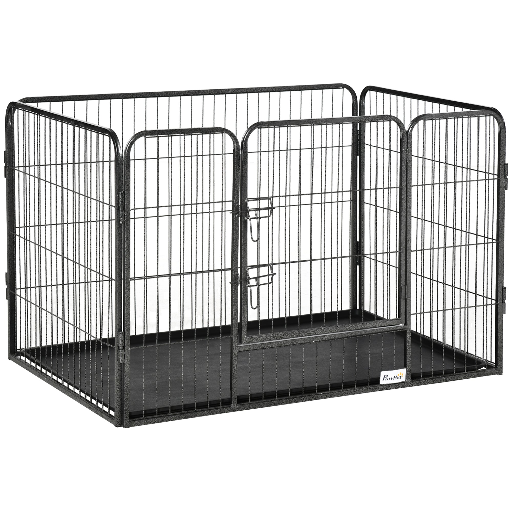 Rectangular Pet Playpen Pet Exercise Pen 4-Panel Steel 109x74x71 cm with Double-Latch Door and Removable Tray for Outdoor and Indoor