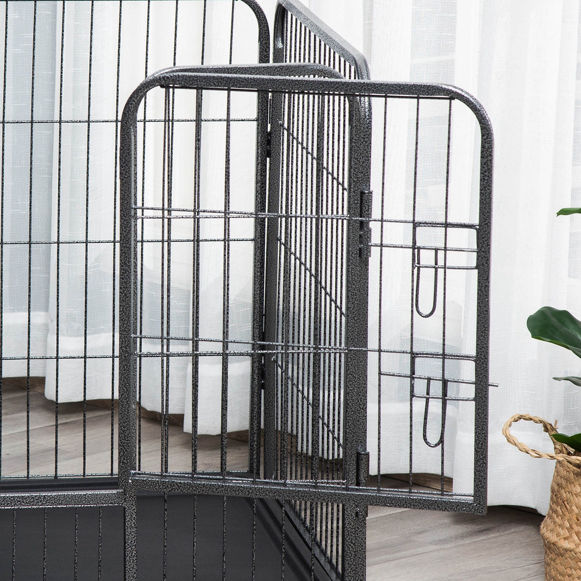 Rectangular Pet Playpen Pet Exercise Pen 4-Panel Steel 109x74x71 cm with Double-Latch Door and Removable Tray for Outdoor and Indoor