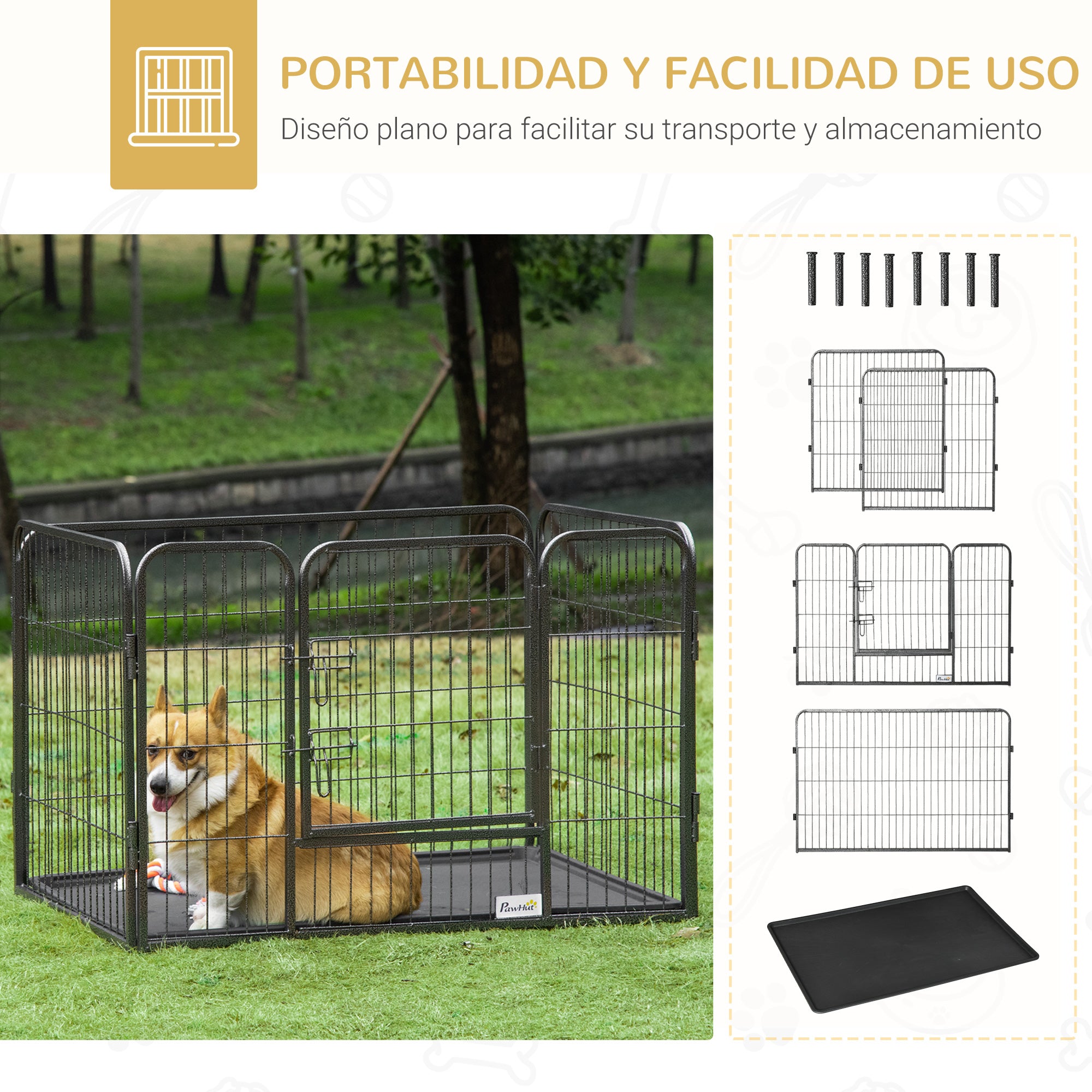 Rectangular Pet Playpen Pet Exercise Pen 4-Panel Steel 109x74x71 cm with Double-Latch Door and Removable Tray for Outdoor and Indoor