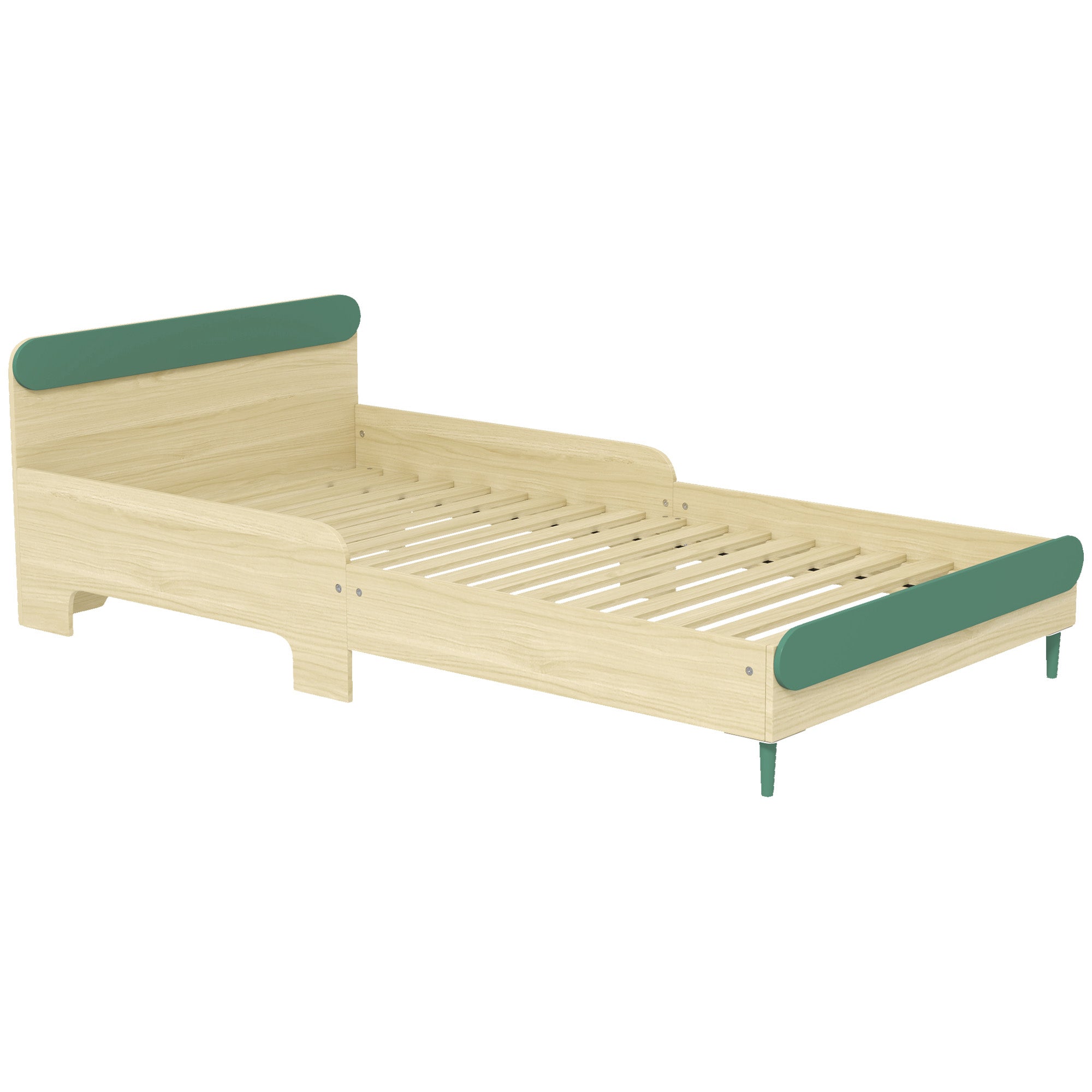 Children's Floor Bed 90x190 cm with Safety Barrier, Slatted Base Included, for Boys and Girls aged 3-10 - Green