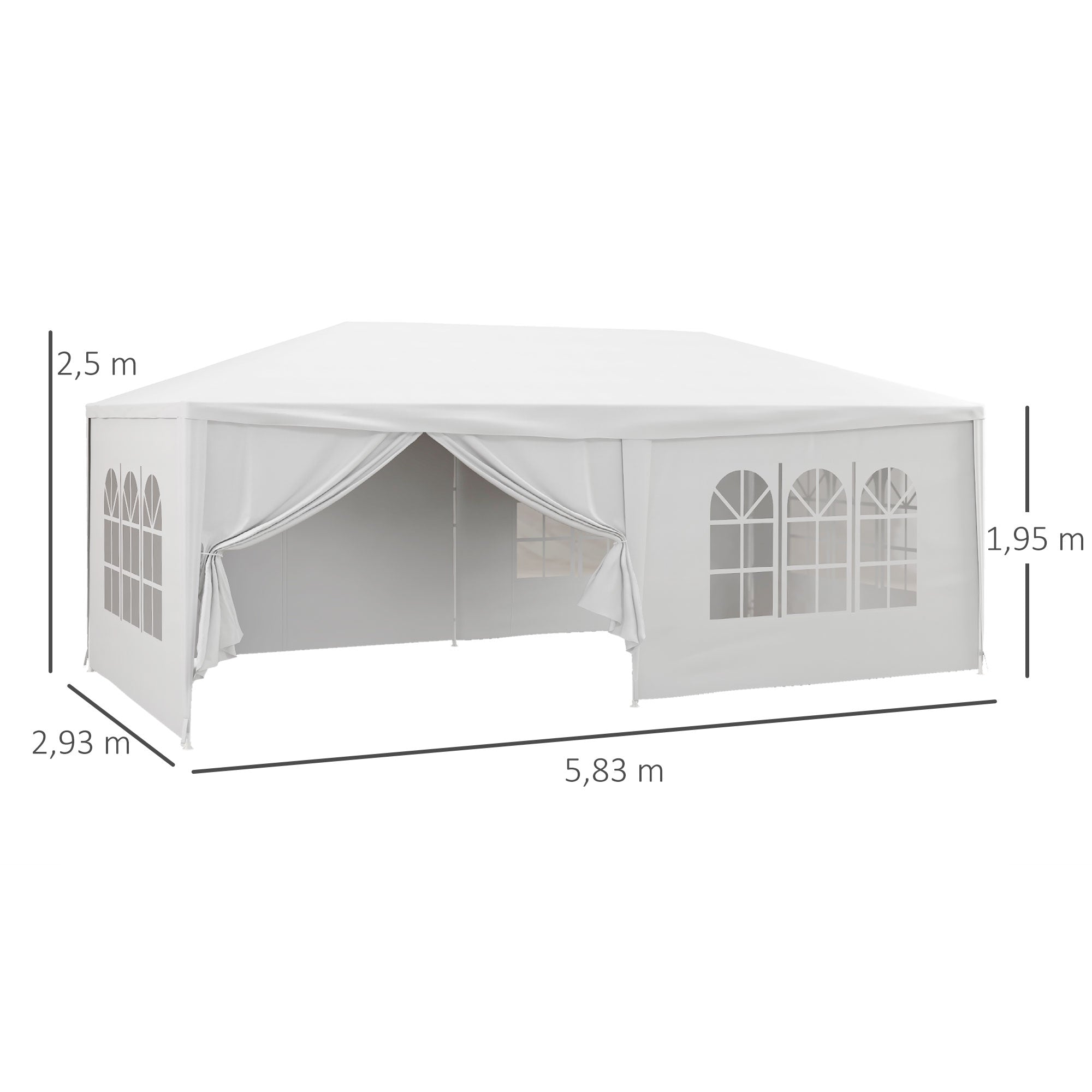Garden Tent 6x3 m Removable Outdoor Gazebo with 4 Windows 2 Zippered Doors 6 Side Walls and Waterproof Pavilion for Terrace Patio Beach White
