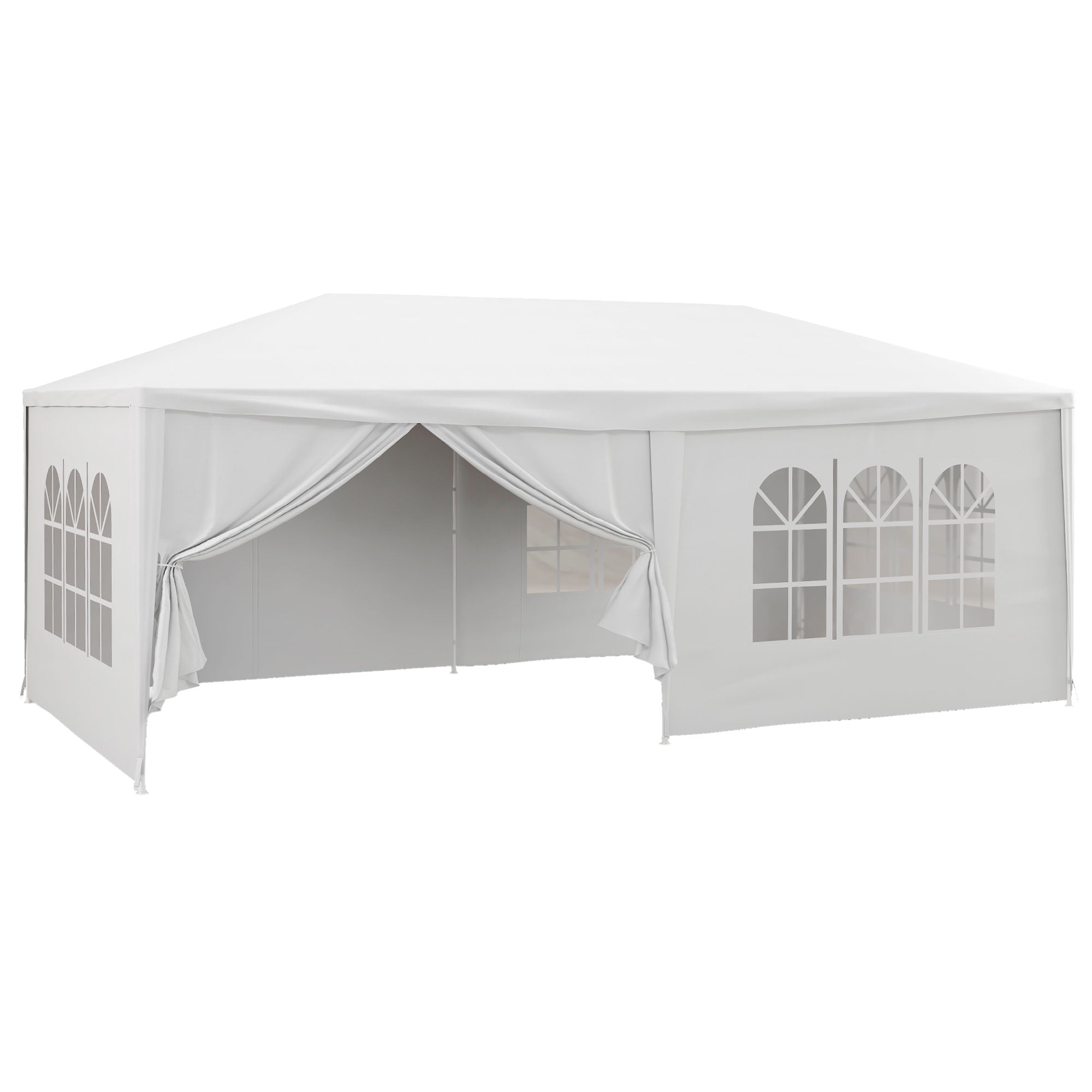 Garden Tent 6x3 m Removable Outdoor Gazebo with 4 Windows 2 Zippered Doors 6 Side Walls and Waterproof Pavilion for Terrace Patio Beach White