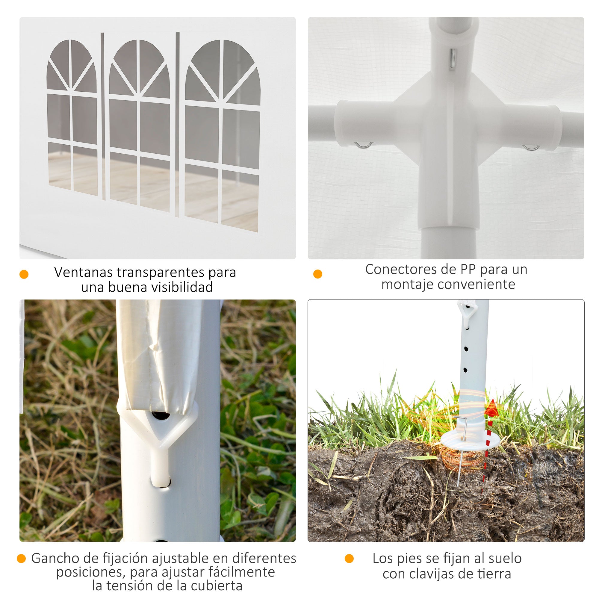 Garden Tent 6x3 m Removable Outdoor Gazebo with 4 Windows 2 Zippered Doors 6 Side Walls and Waterproof Pavilion for Terrace Patio Beach White