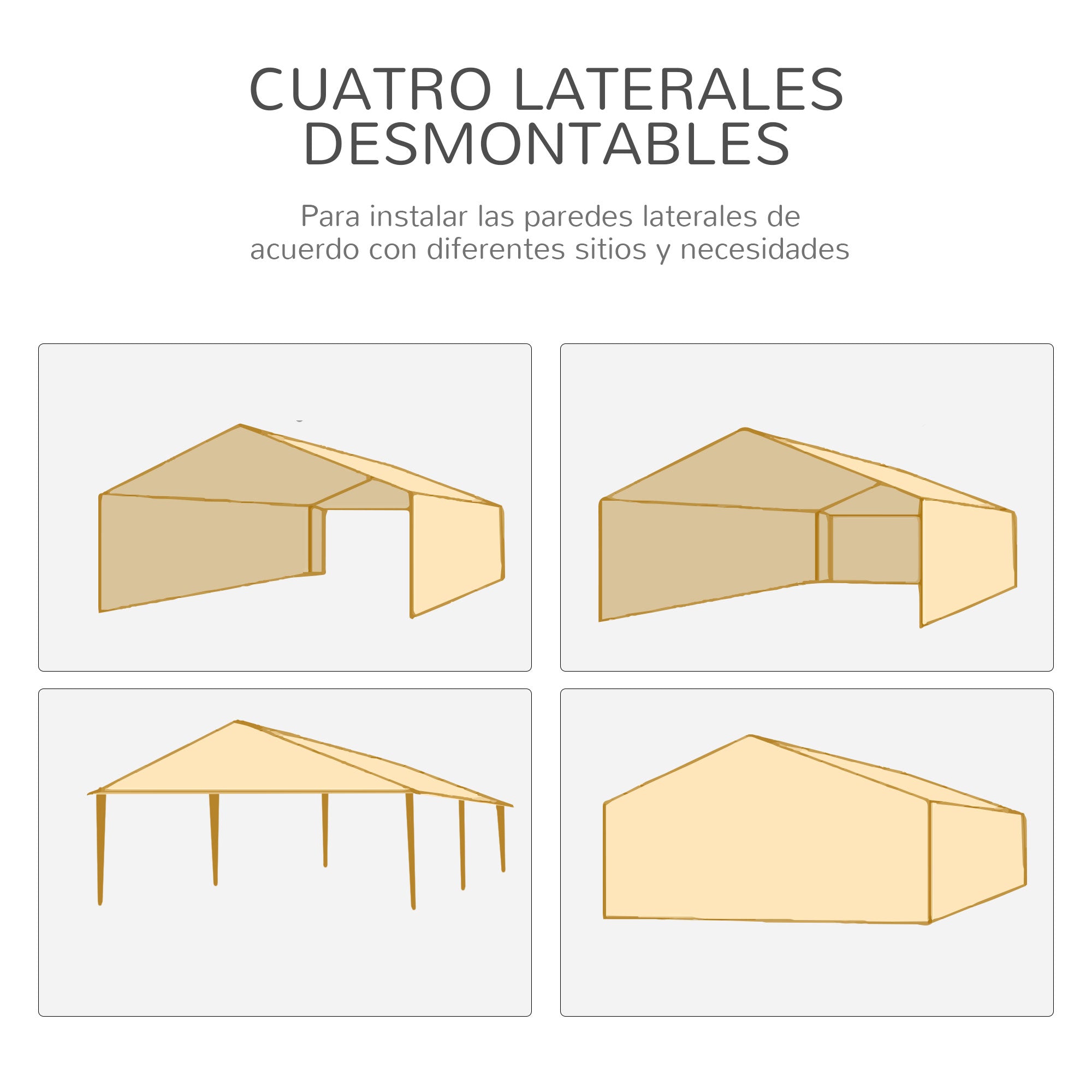 Garden Tent 6x3 m Removable Outdoor Gazebo with 4 Windows 2 Zippered Doors 6 Side Walls and Waterproof Pavilion for Terrace Patio Beach White