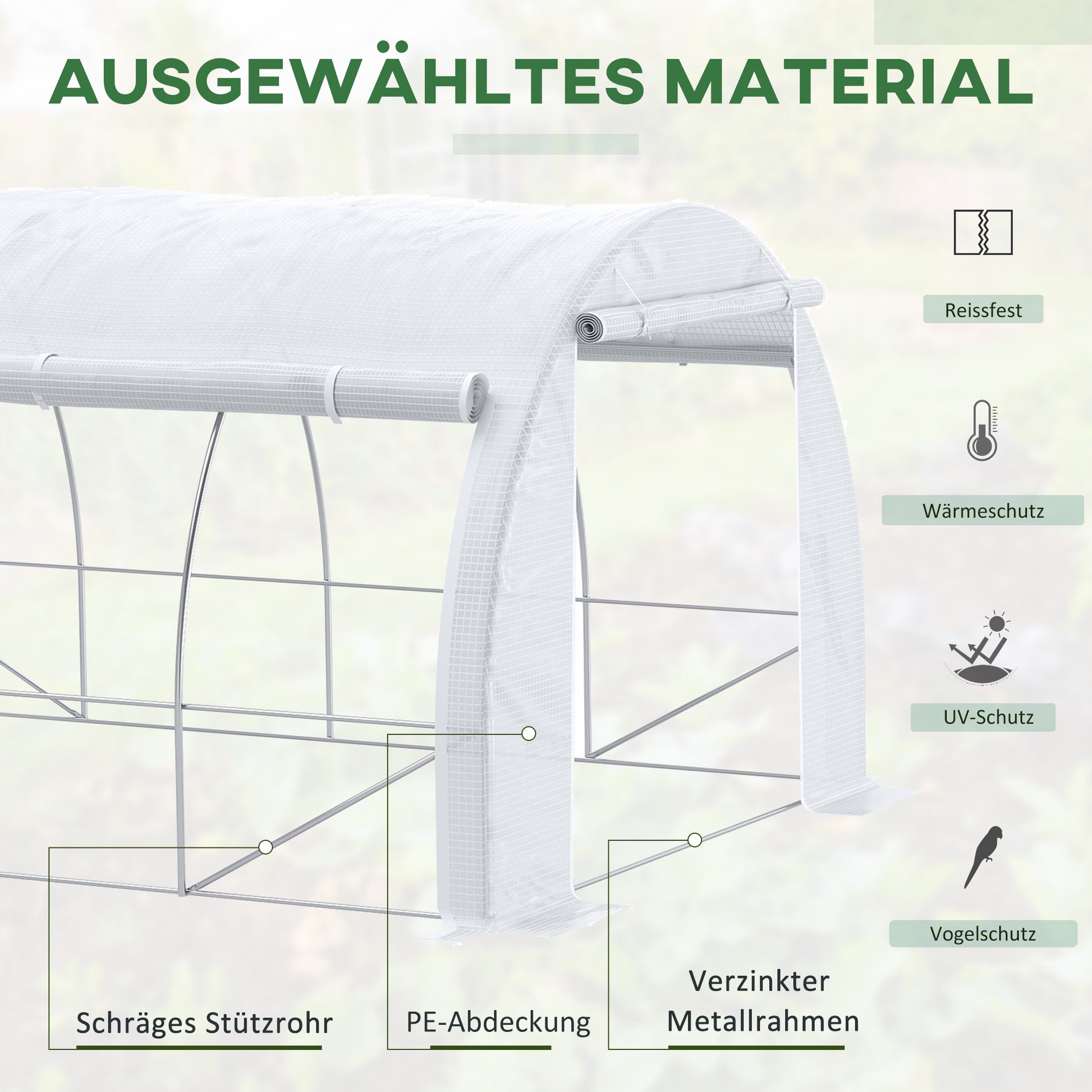 Poly Tunnel Greenhouse 4 x 3 x 2 m Walk-in Greenhouse with Roll-Up Covers Polytunnel Greenhouse UV Protection Steel Frame White