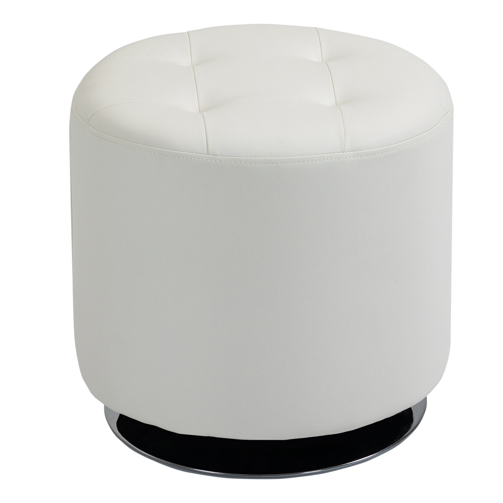 360° Swivel Round Ottoman — PU-Padded Seat with Chrome Steel Base, Ø 17.9 x H 17.5 in (45.5 x 44.5 cm), White