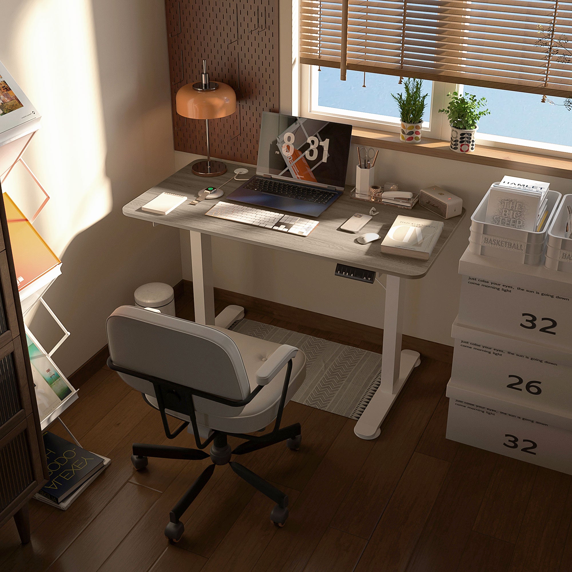 Electric Height Adjustable Sit-Stand Desk with Memory Function, Height Adjustable Desk 72-116 cm, 120L x 60W cm Natural and White