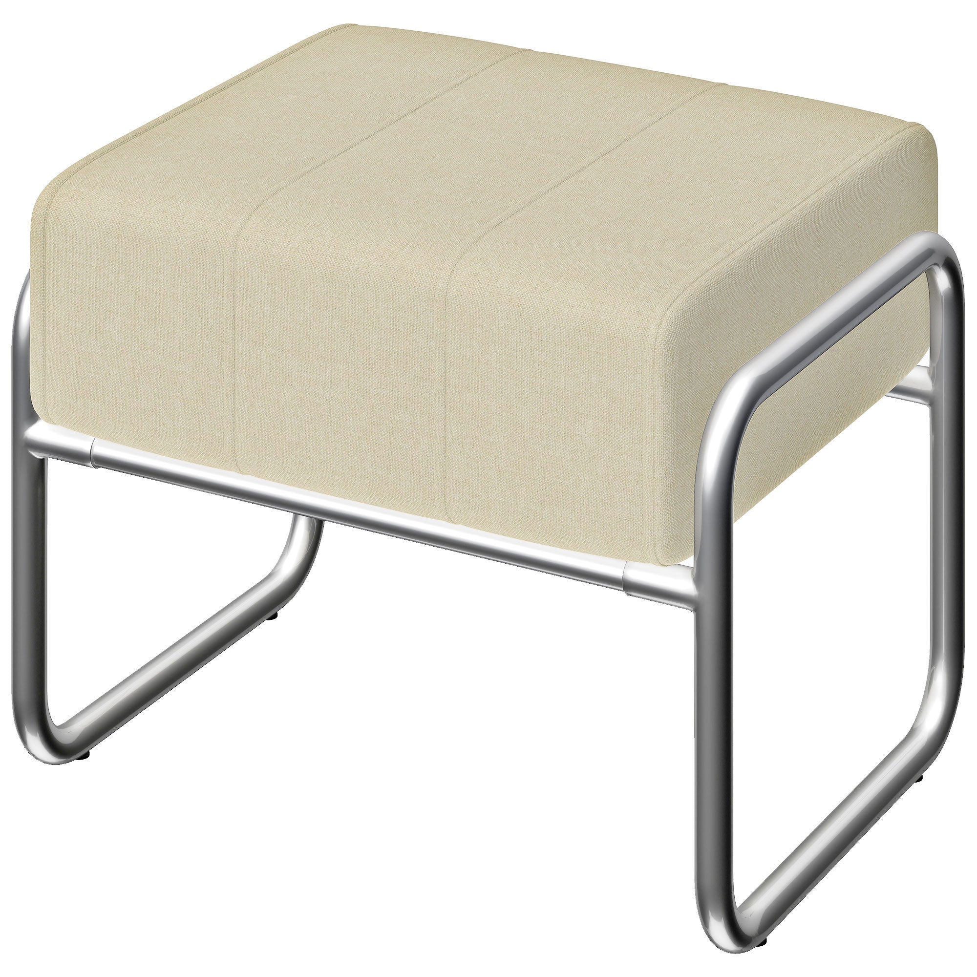 Thick Padded Footstool with Steel Legs, Chenille Upholstery for Bedroom & Living Room, Beige