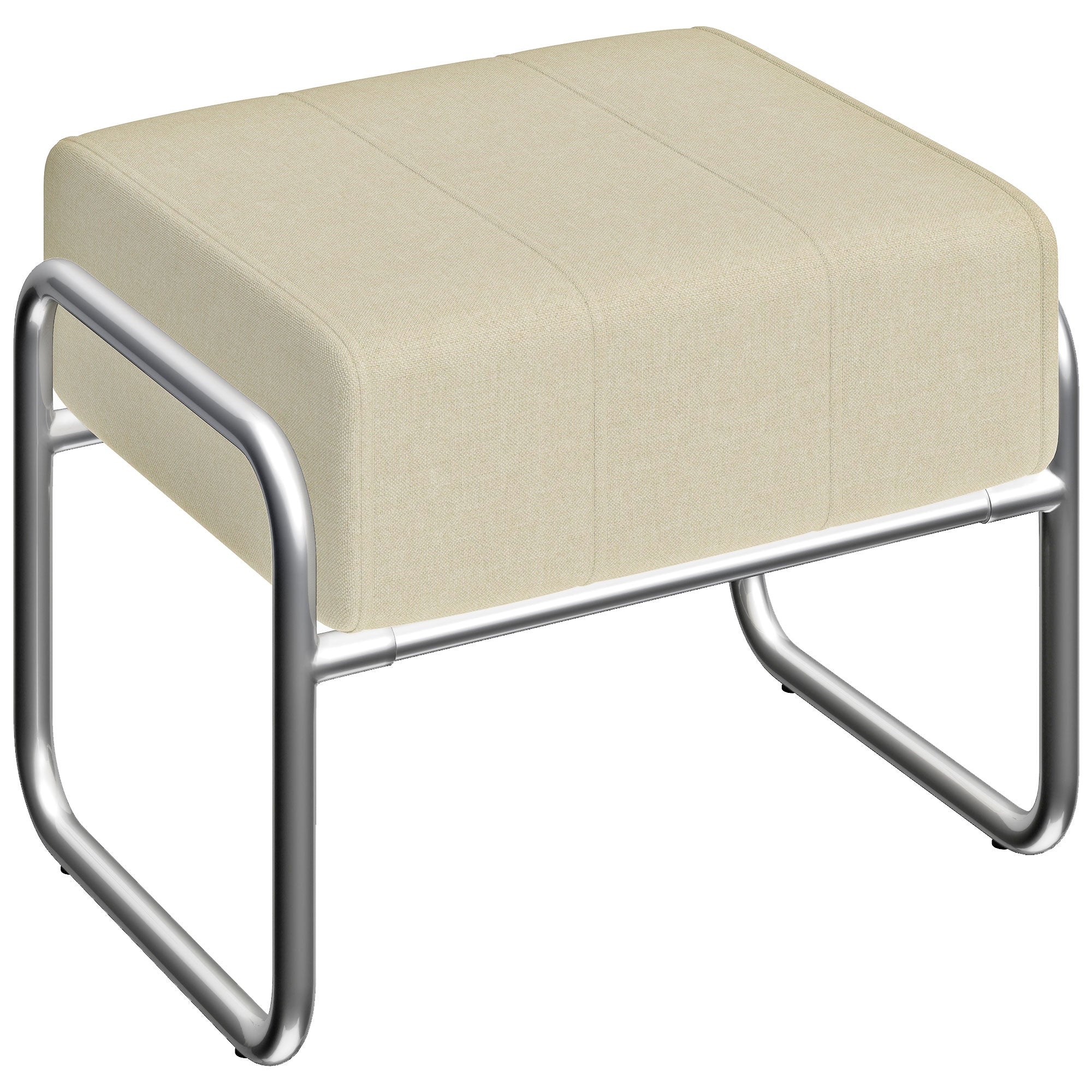 Thick Padded Footstool with Steel Legs, Chenille Upholstery for Bedroom & Living Room, Beige