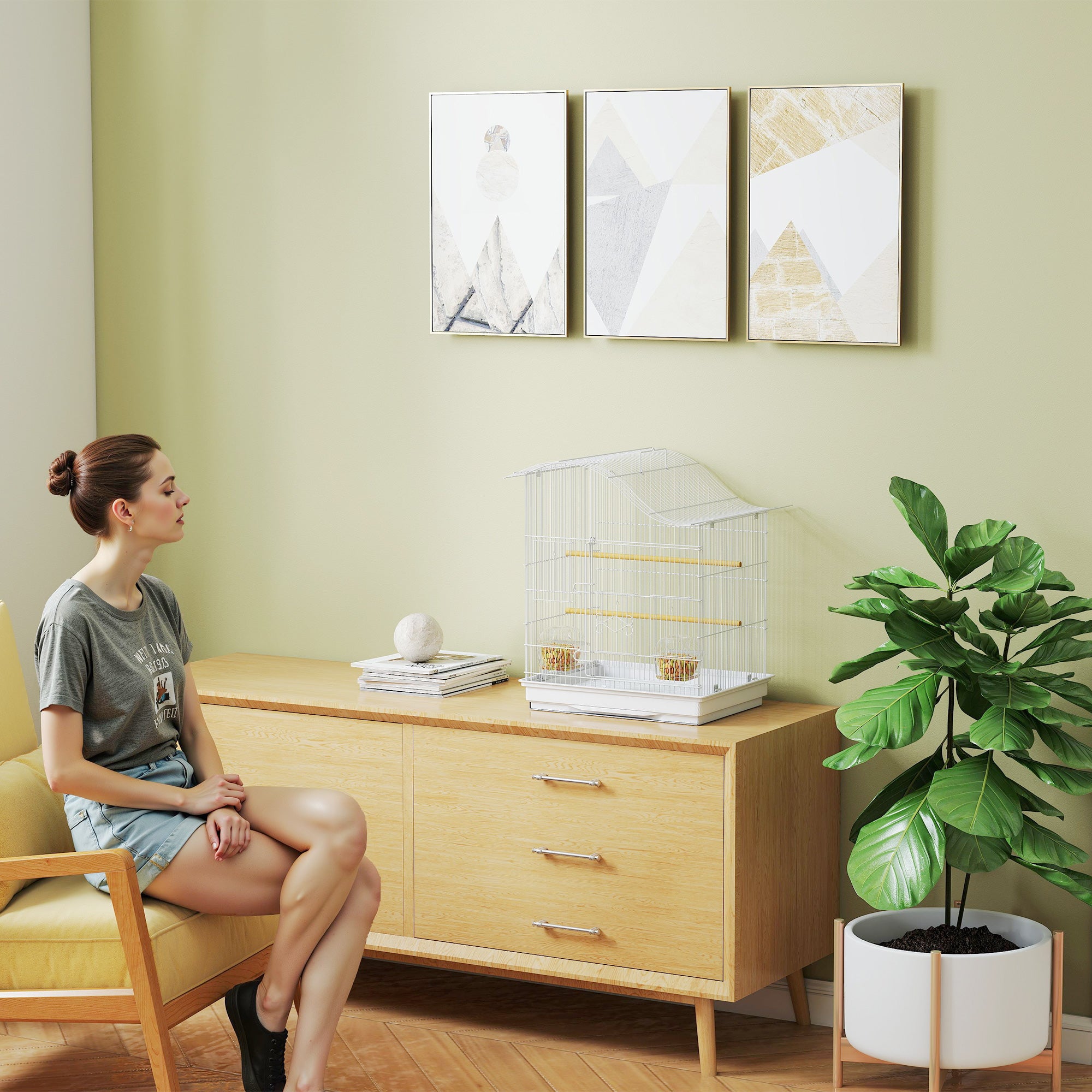 Bird Cage Aviary with 4 Doors, 2 Perches, Sliding Tray for Lovebirds, Parakeets & Finches — 18.7 x 14.2 x 21.5 in (47.5 x 36 x 54.5 cm), White