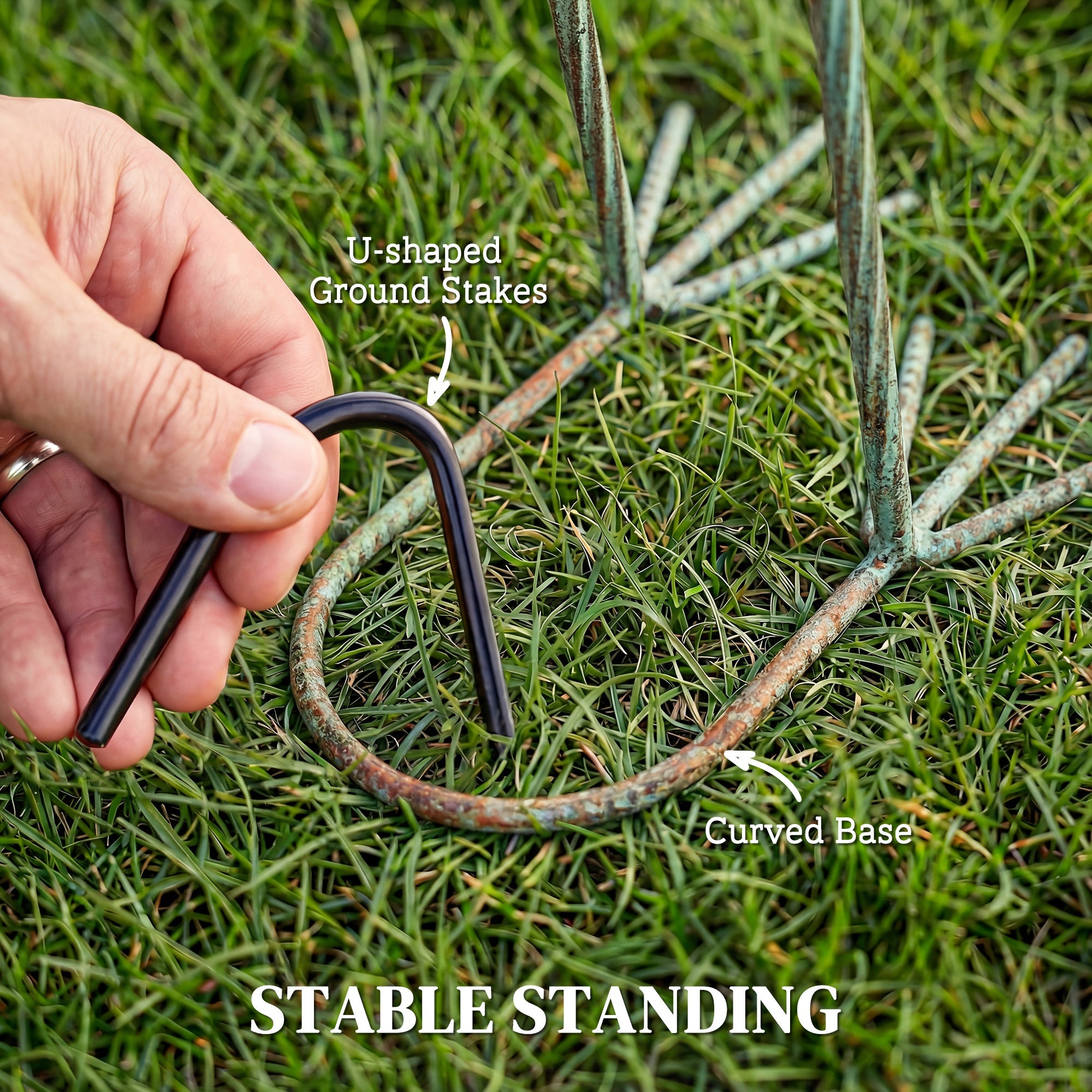 Heron Garden Statue, Metal Outdoor Bird Sculpture Standing 88 cm with Ground Anchors for Patio, Pond, Landscape Decoration, Green + Bronze