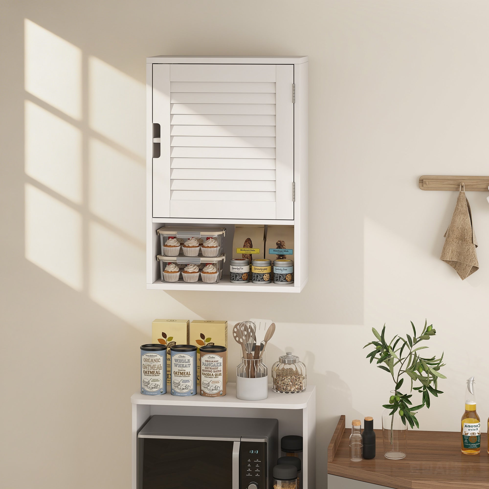 Wall-Mounted Bathroom Cabinet, Hanging Storage with Soft-Close Door, Adjustable Shelf & Open Compartment, 15.7 x 7.9 x 23.6 in, White