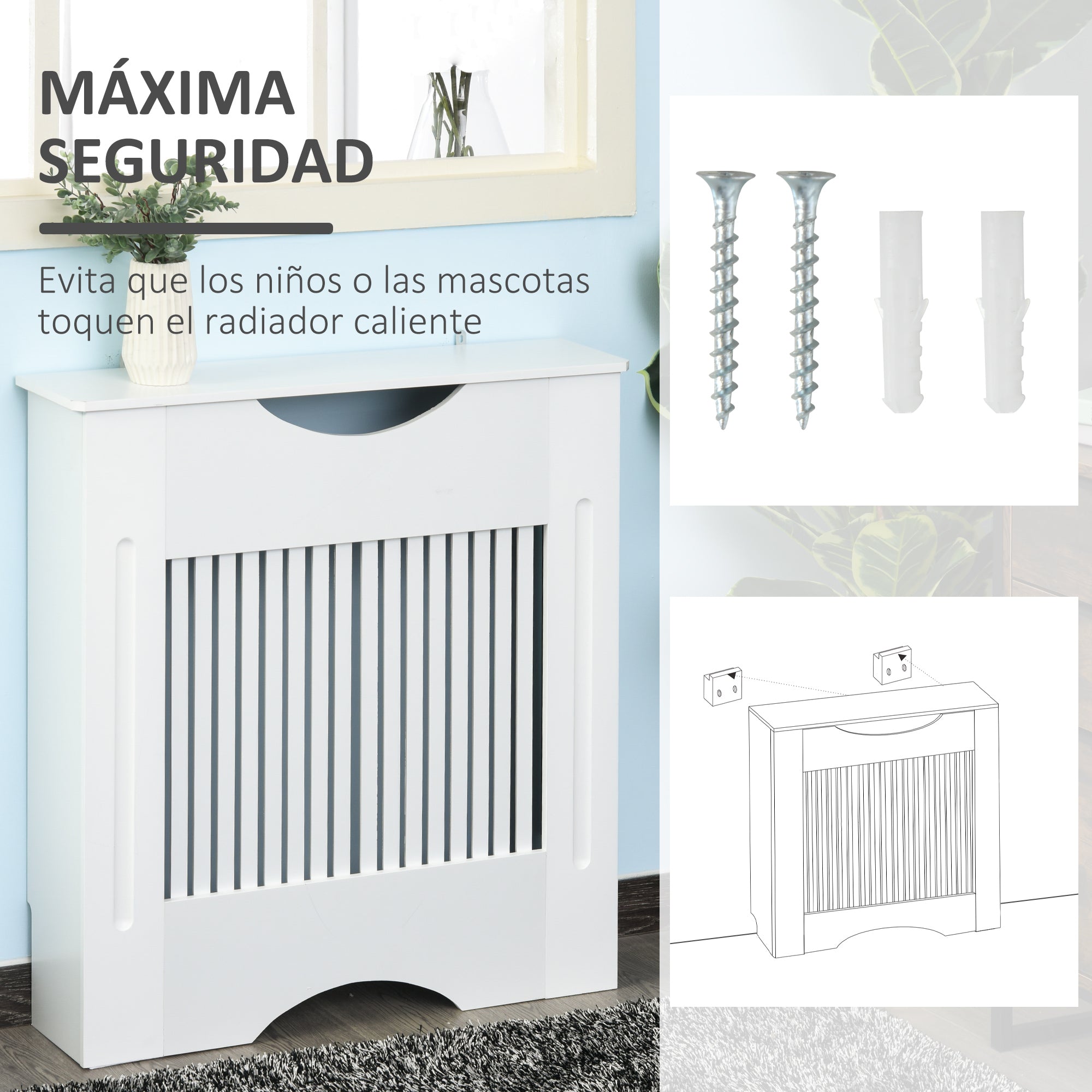 Radiator Cover 78x19x82 cm Modern MDF Radiator Cover with Shelf Load 10 kg and Anti-Tip Device for Living Room Bedroom White