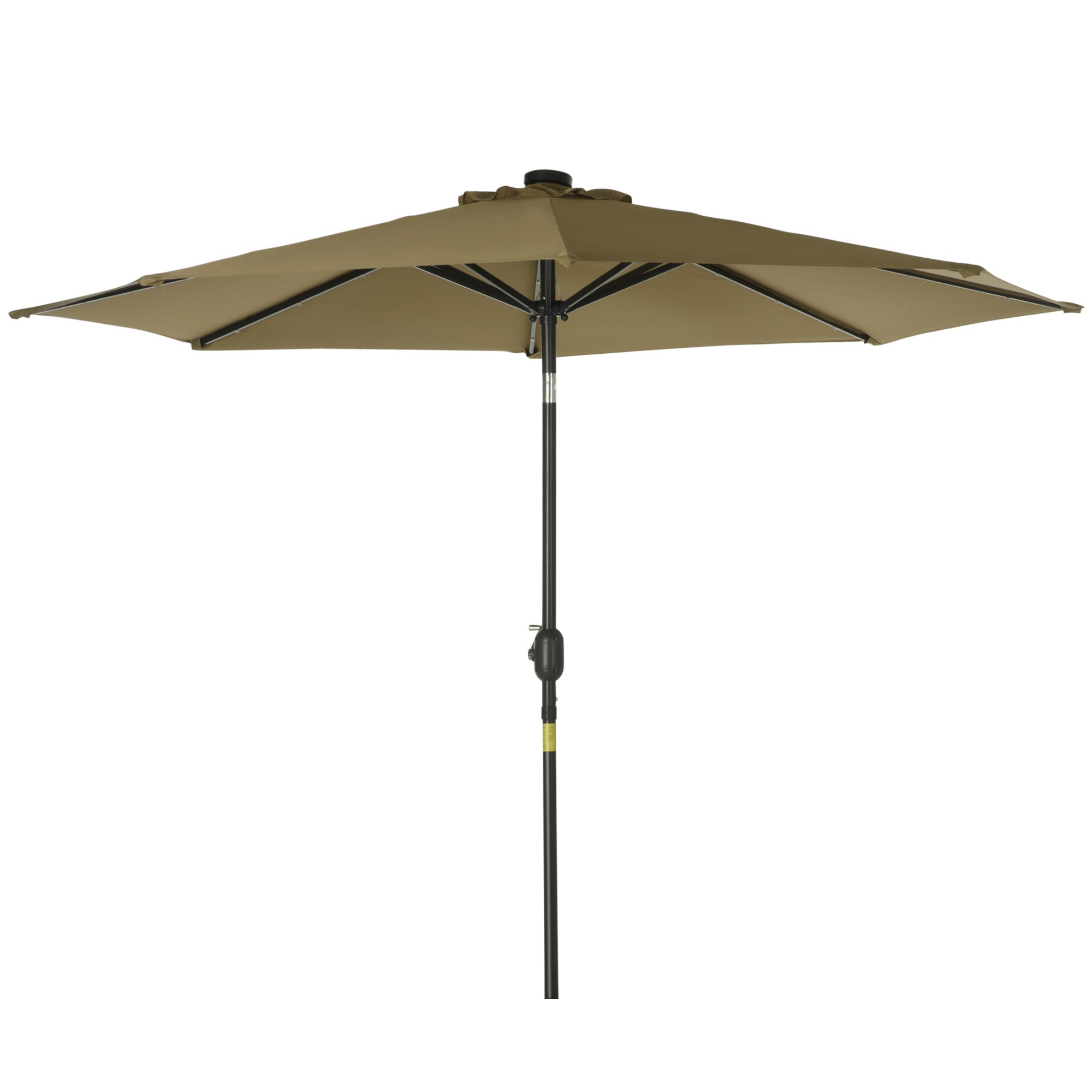 Ø268x238 cm Garden Umbrella Terrace Parasol with 24 Solar LED Lights Tilt Mechanism Crank and Detachable Metal Pole for Pool Patio Brown