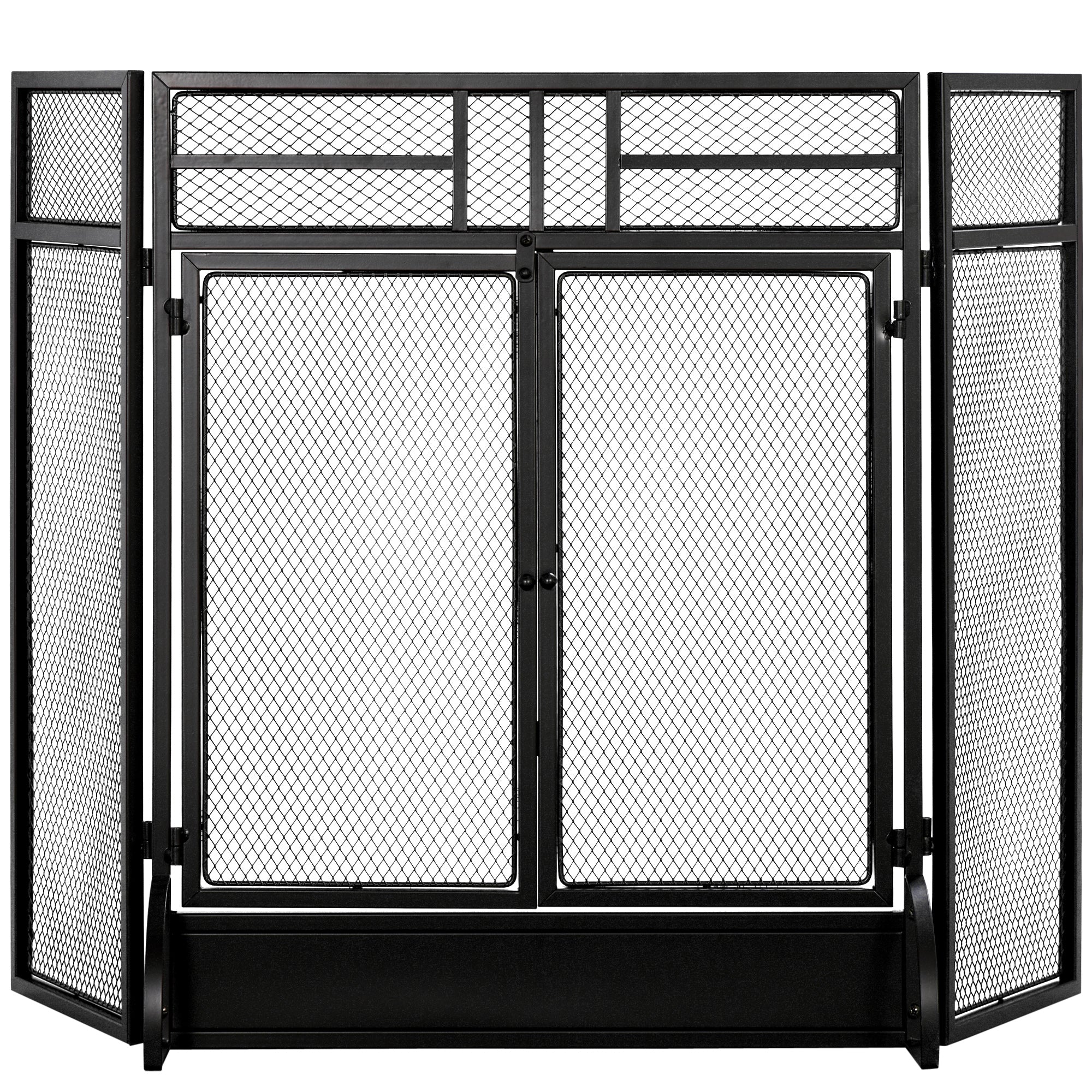 Fire Screen Foldable Fireplace Safety Guard with 3-Panel Double Door and Additional Feet 120x11.5x79 cm Black Metal Construction