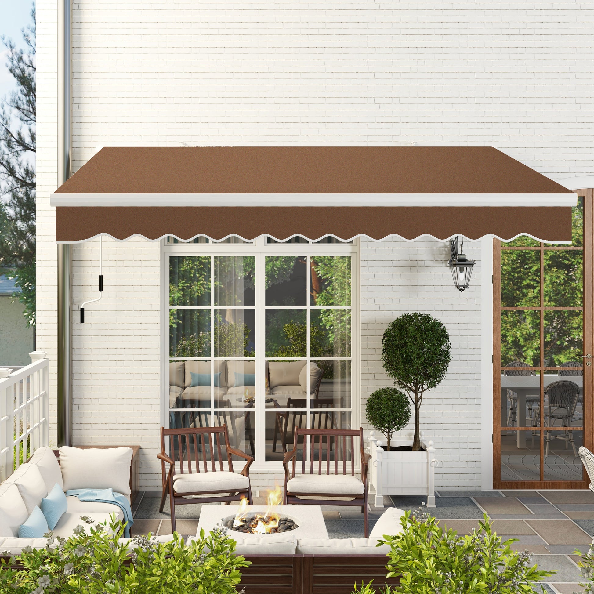 4x2.5m Retractable Arm Awning, Outdoor Crank Canopy in Aluminum and 280g/㎡ Polyester Fabric, UV Protection, for Garden, Balcony and Terrace, Coffee
