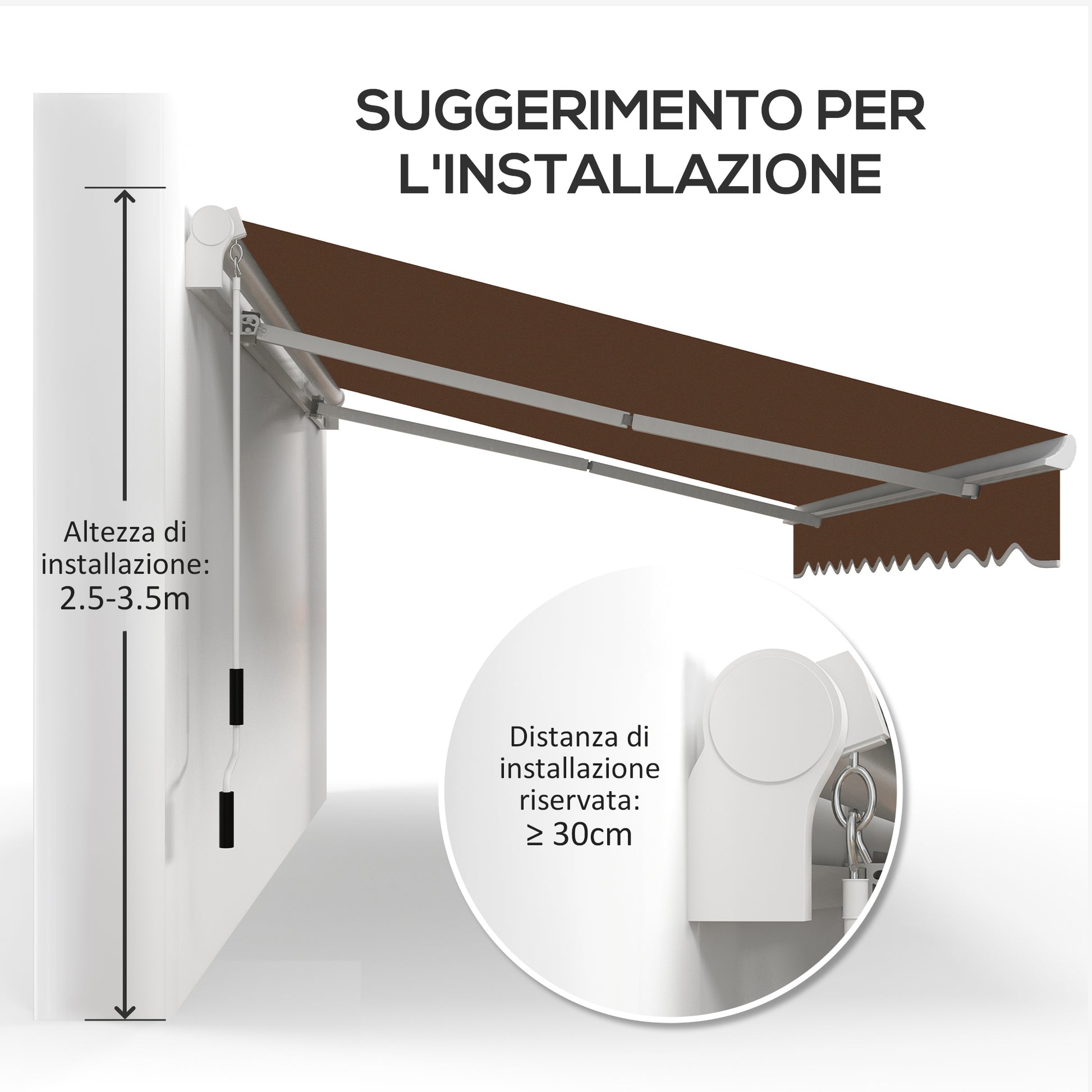 4x2.5m Retractable Arm Awning, Outdoor Crank Canopy in Aluminum and 280g/㎡ Polyester Fabric, UV Protection, for Garden, Balcony and Terrace, Coffee