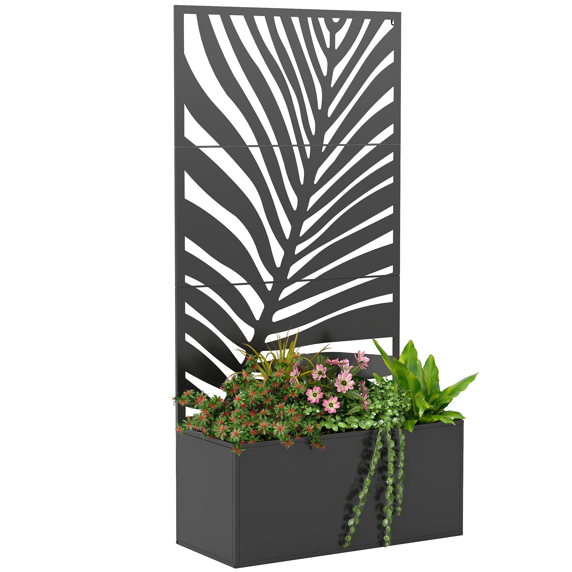 Planter with Trellis — Raised Flower Bed with Privacy Screen for Climbing Plants, Vegetables & Flowers, Metal, Indoor/Outdoor, Garden/Patio/Balcony, 35.4 x 15.7 x 70.9 in (90 x 40 x 180 cm), Black