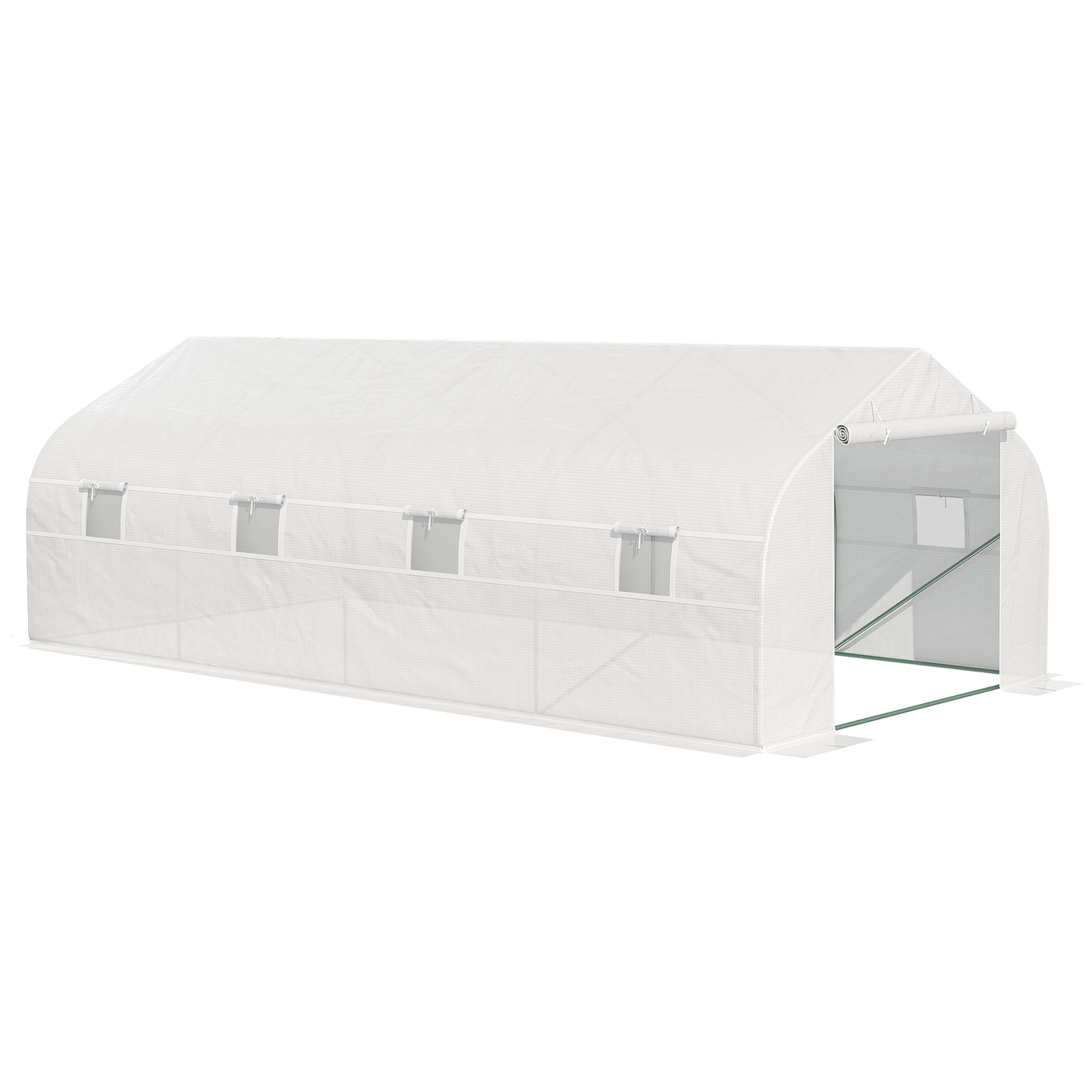 Garden Greenhouse 6x3x2 m Tunnel Type for Planting Vegetables with 8 Breathable Windows and Roll-Up Zipper Door Steel White