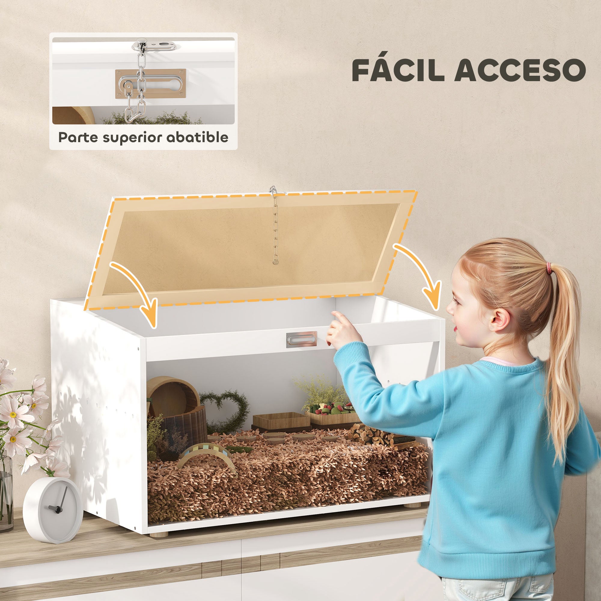 Hamster Cage Small Animal House with Flip-Top Lid and Transparent Acrylic Window for Dwarf Hamsters Small Gerbils 80x50x50 cm White