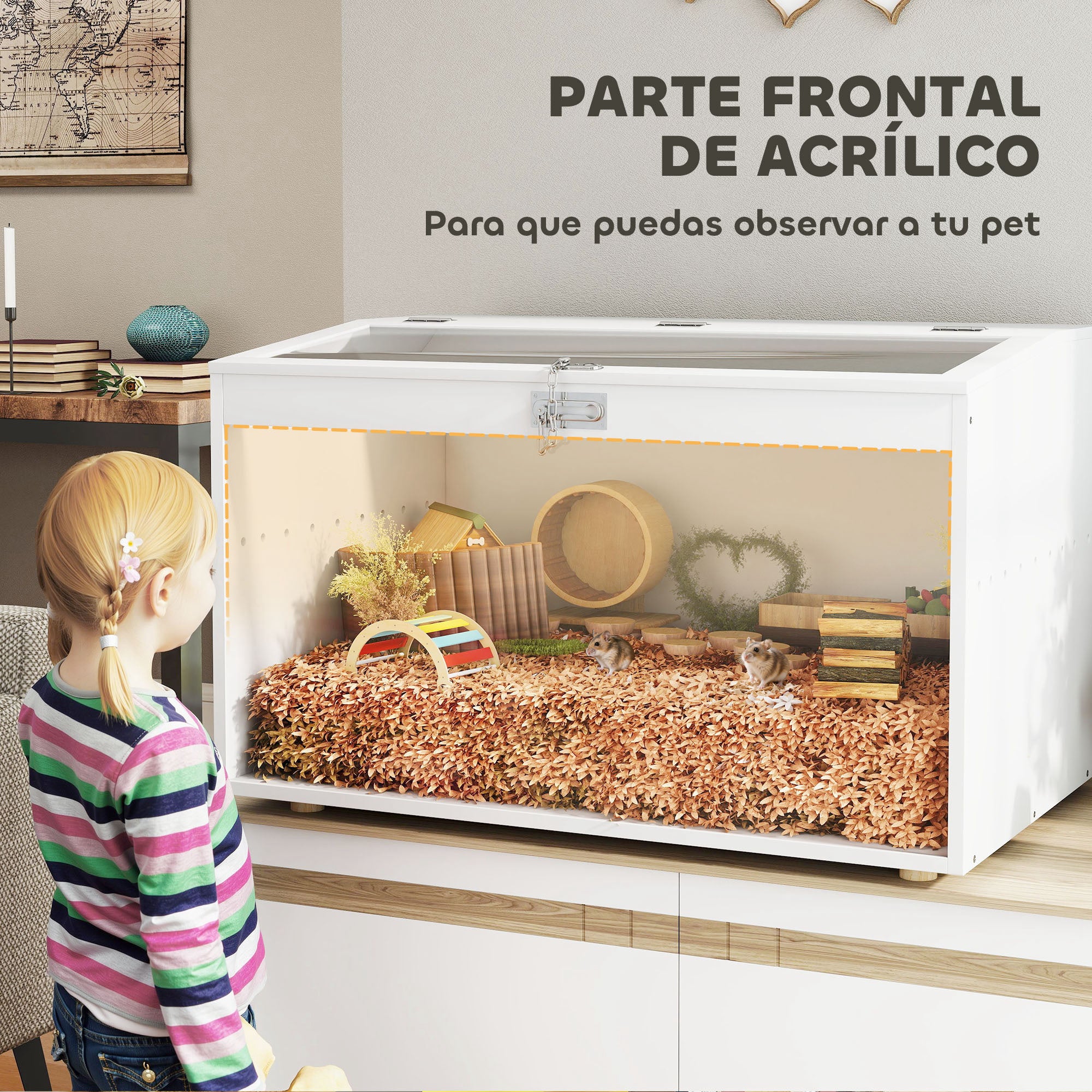 Hamster Cage Small Animal House with Flip-Top Lid and Transparent Acrylic Window for Dwarf Hamsters Small Gerbils 80x50x50 cm White