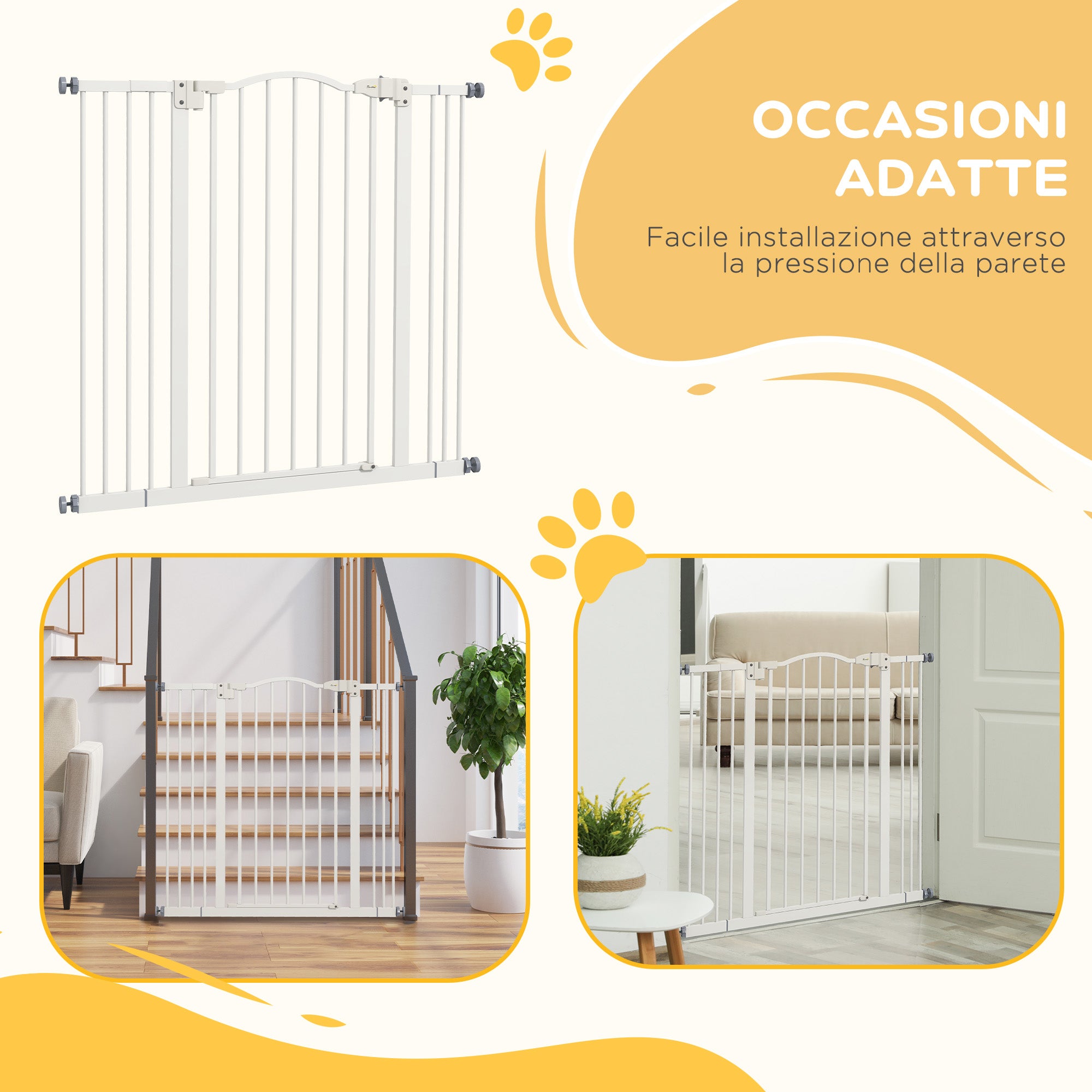 94 cm Indoor Dog Gate, Safety Dog Gate, Extensible Dog Barrier 74-100 cm with Double Lock and Automatic Closure for Stairs and Door, White