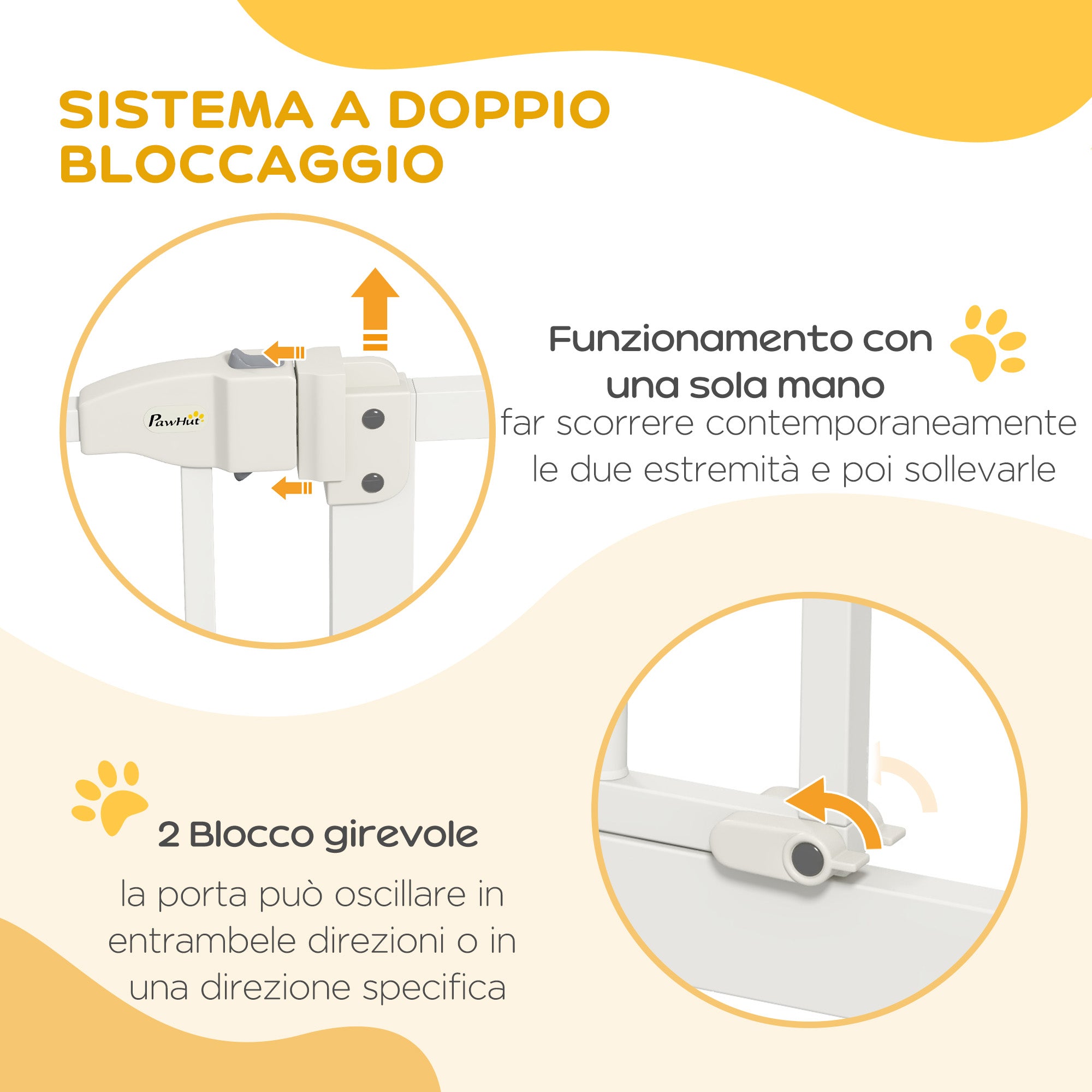 94 cm Indoor Dog Gate, Safety Dog Gate, Extensible Dog Barrier 74-100 cm with Double Lock and Automatic Closure for Stairs and Door, White