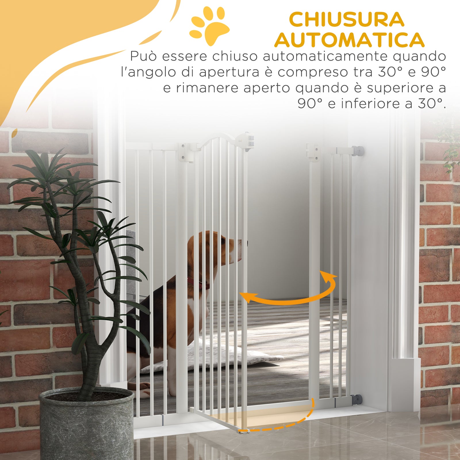 94 cm Indoor Dog Gate, Safety Dog Gate, Extensible Dog Barrier 74-100 cm with Double Lock and Automatic Closure for Stairs and Door, White