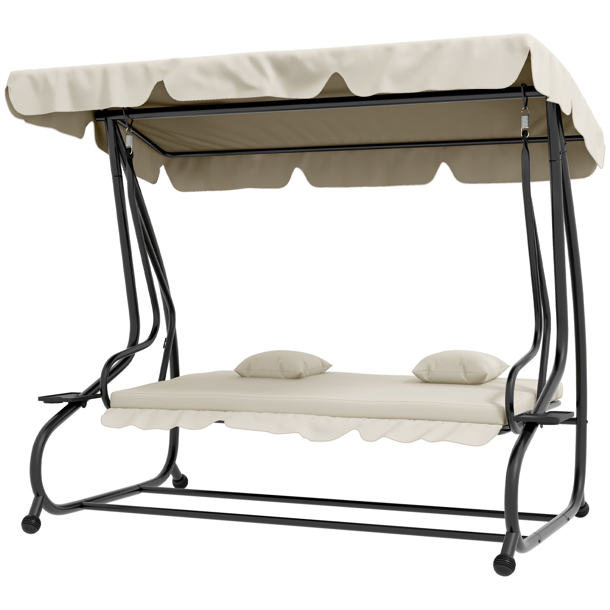 Hollywood Swing with Reclining Function, 3-Seater Garden Swing with Adjustable Canopy, Side Table, Water-Resistant Swing Bench Capacity up to 340kg, for Garden, 200x120x164cm, Cream